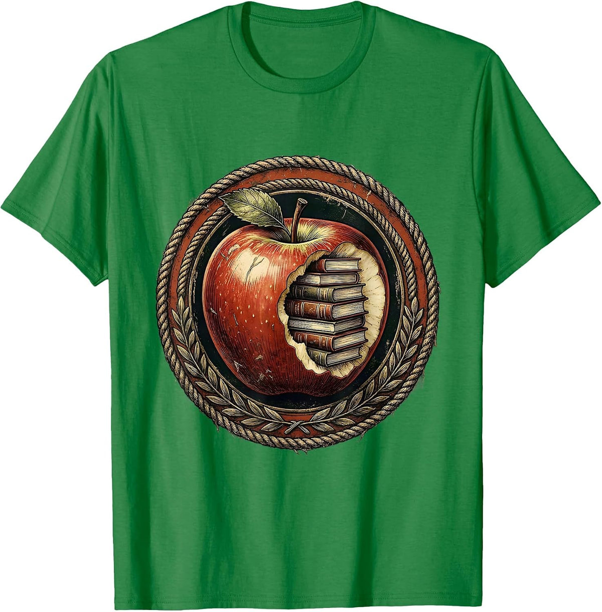 Men's Teacher Apple Books Graphic Tee Gift Idea T-Shirt - Kelly Green