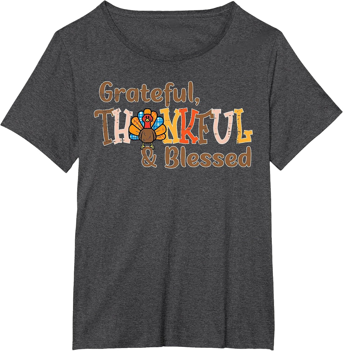Turkey Grateful Thankful Blessed Thanksgiving Men Women T-Shirt - Dark Heather Grey