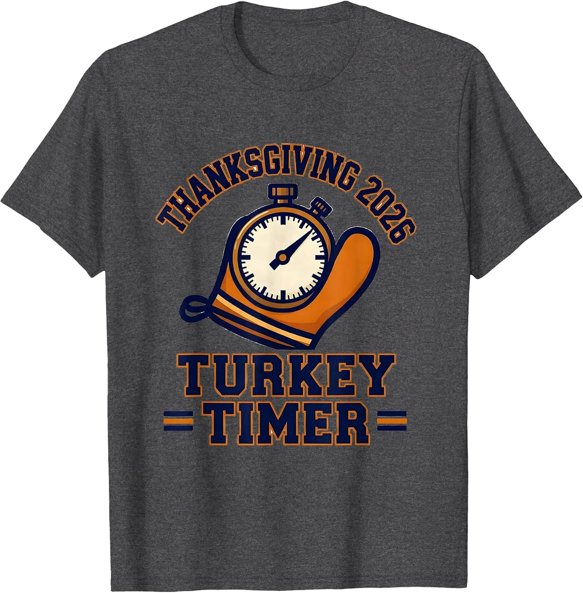 Thanksgiving 2026 Turkey Timer Sports Family Crew Matching T-Shirt - Dark Heather Grey