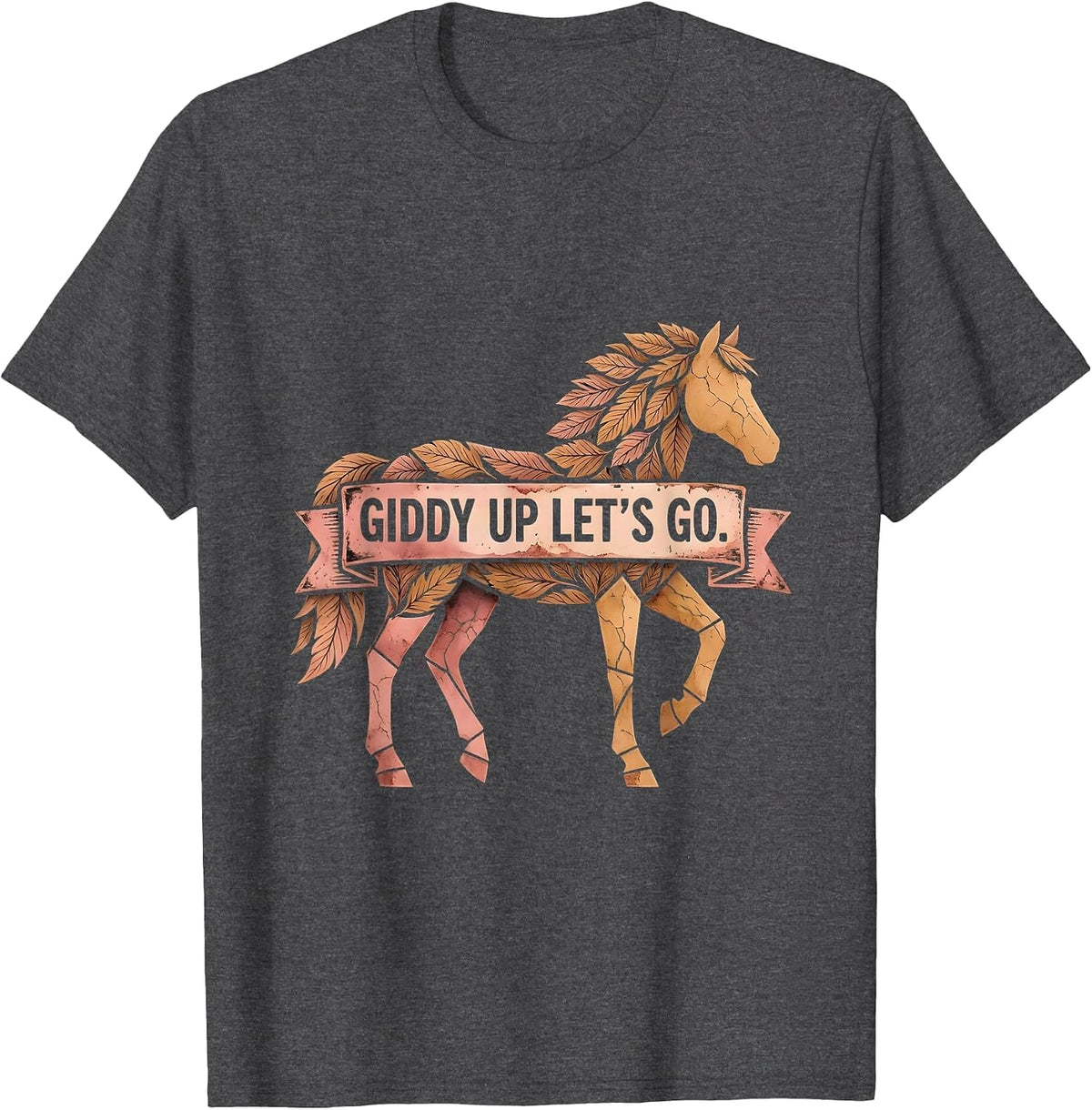 Giddy Up Lets Go Western Cowgirl Design T-Shirt - Dark Heather Grey