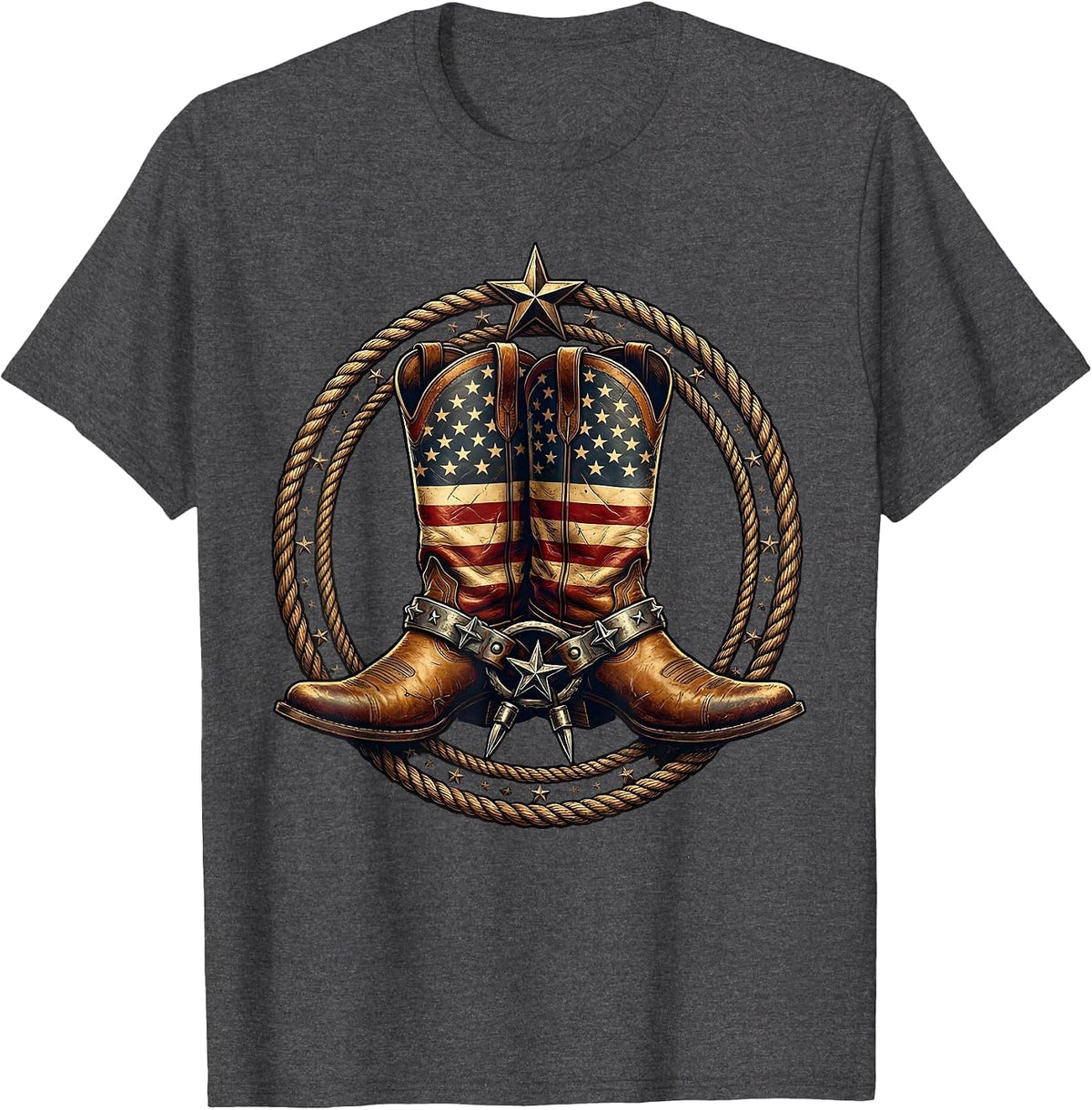 Crossed Cowboy Boots with Spurs Western Design T-Shirt - Dark Heather Grey