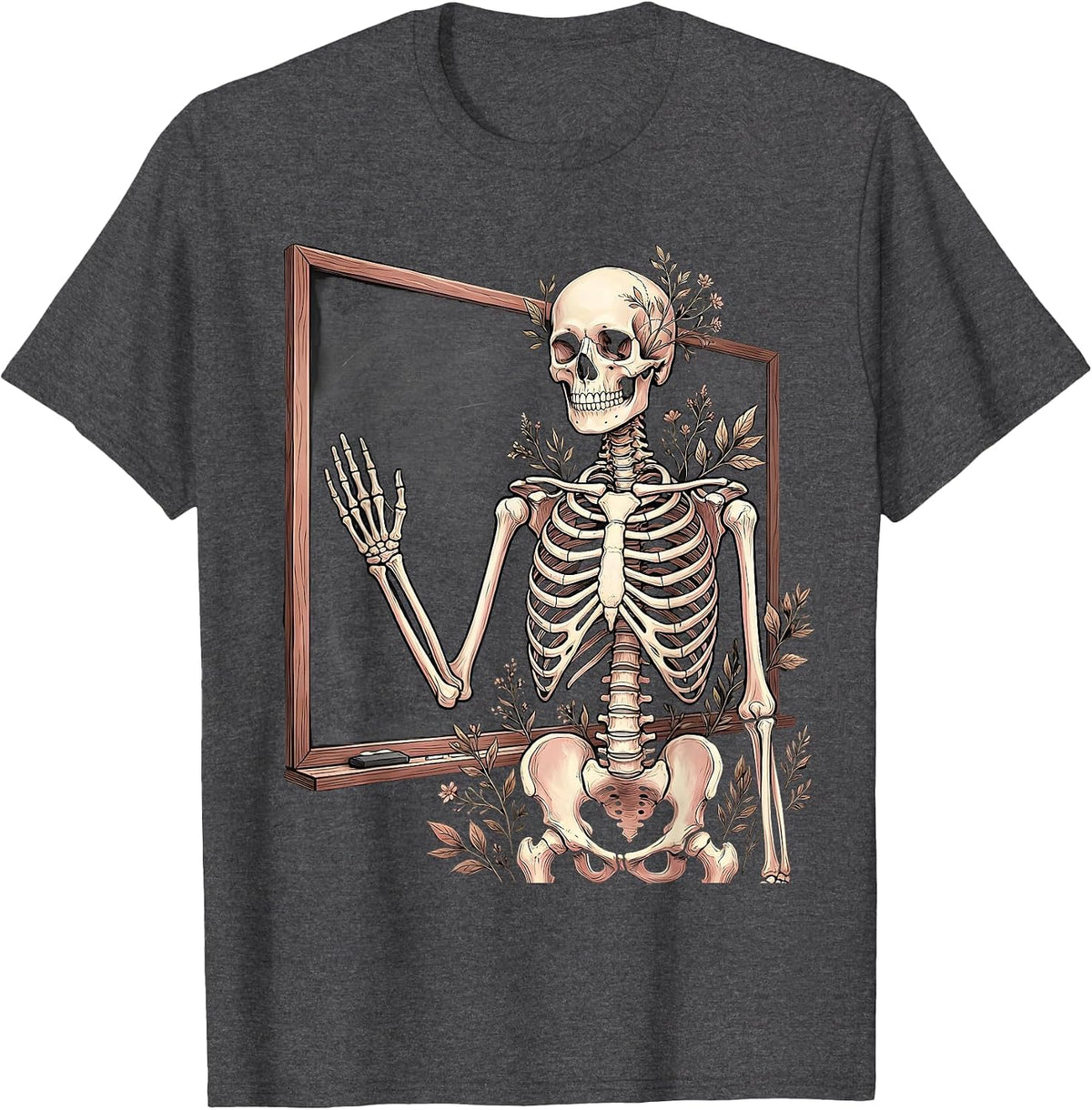 Men's Skeleton Anatomy Teacher Chalkboard Illustration T-Shirt - Dark Heather Grey