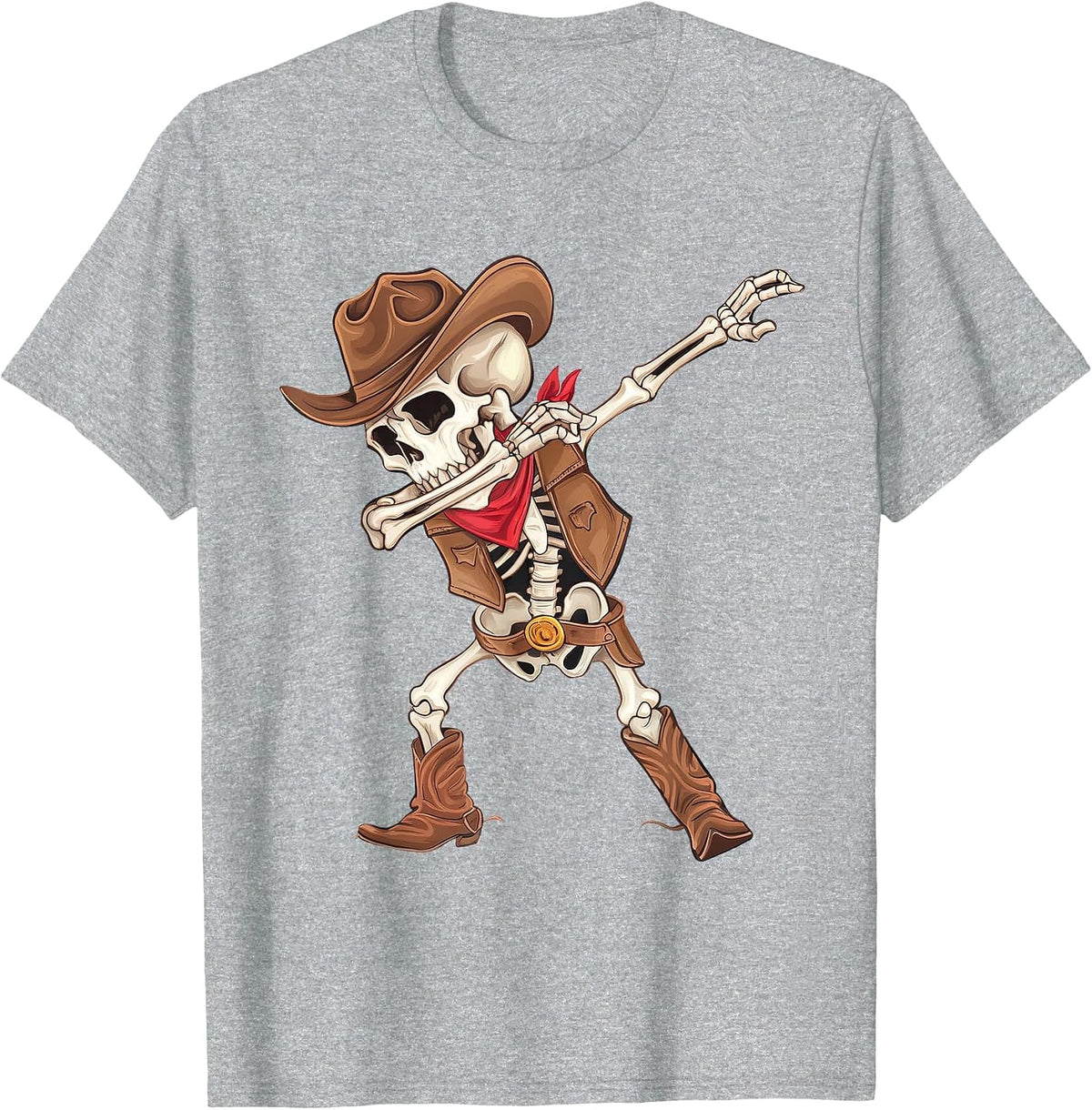 Dabbing Skeleton Cowboy Halloween Costume Boys Mens Kids T-Shirt - Heather Grey