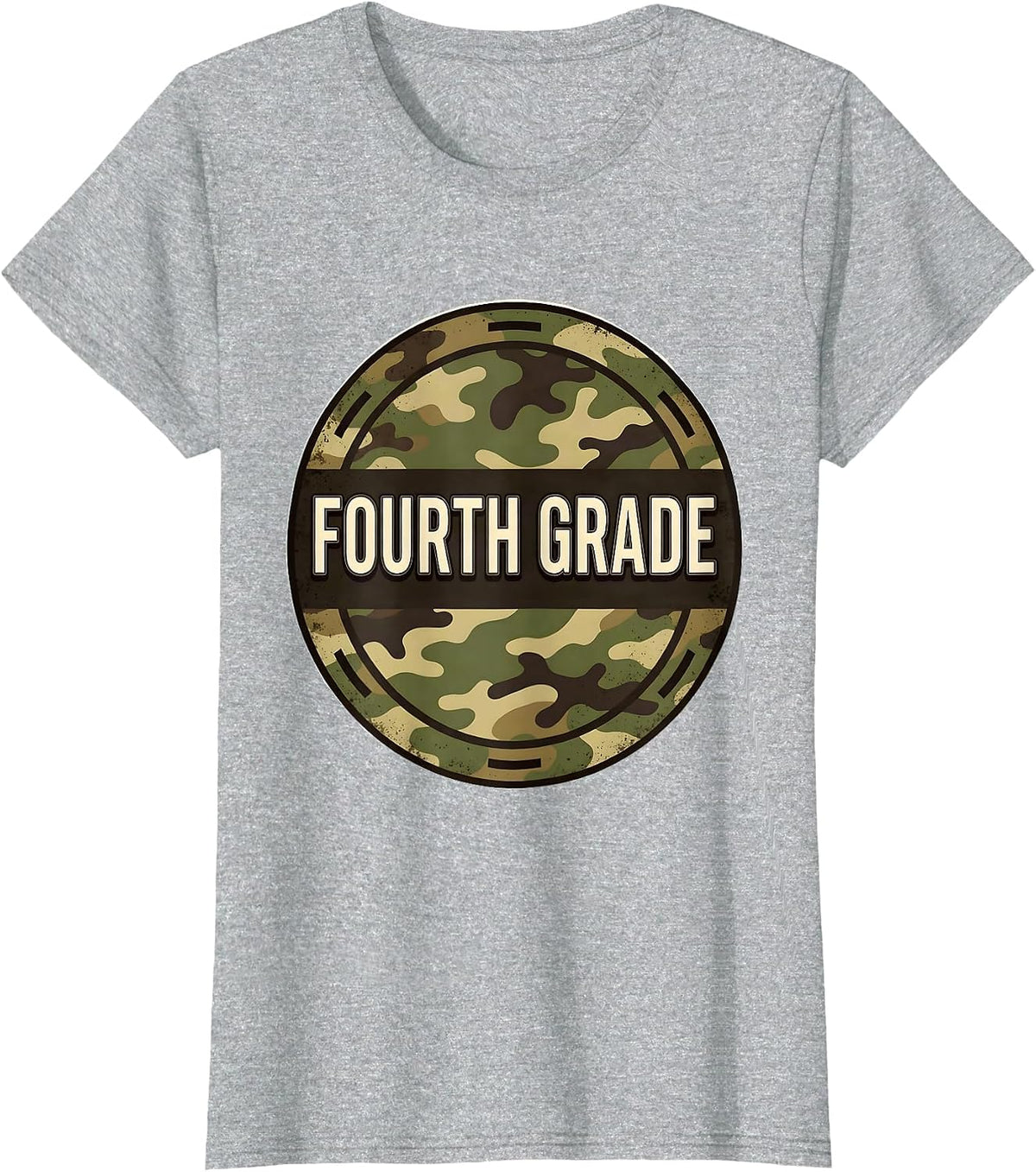 Fourth Grade Bold Distressed Camo Back To School Boys T-Shirt - Heather Grey