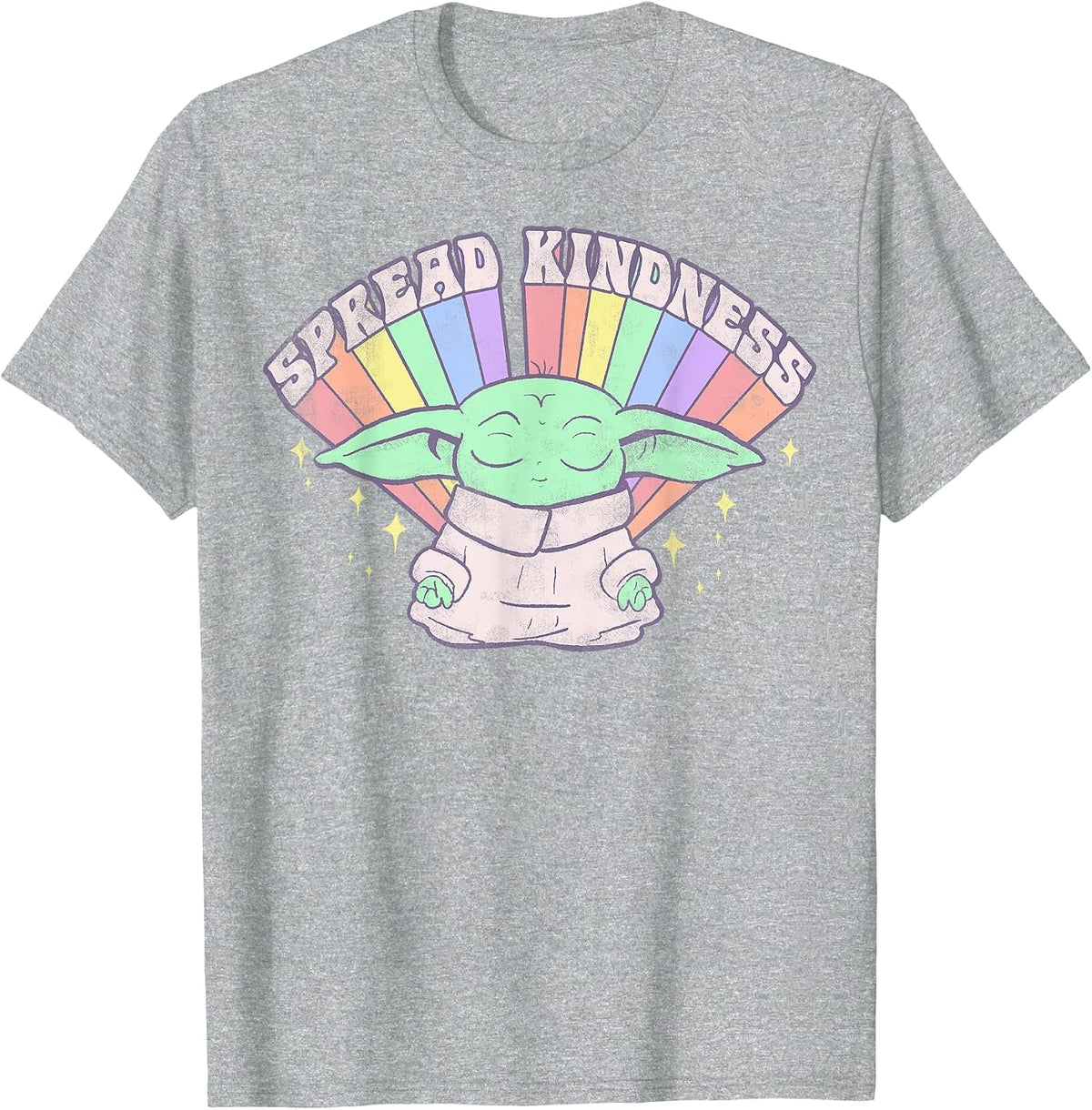 Star Wars The Mandalorian Grogu Spread Kindness Rainbow T-Shirt - Heather Grey