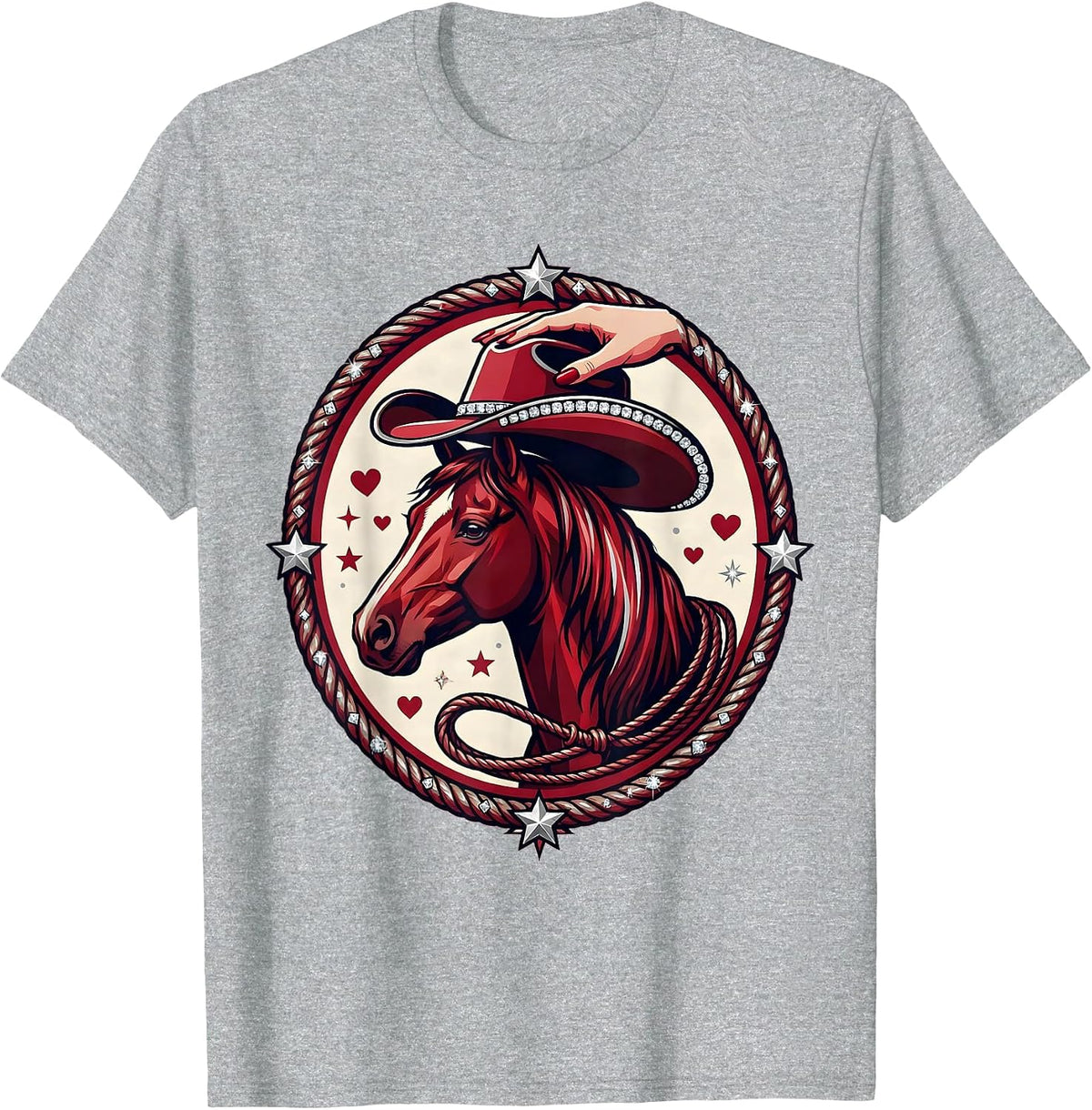 Men's Cowgirl Placing Hat on Horse Graphic Tee T-Shirt - Heather Grey
