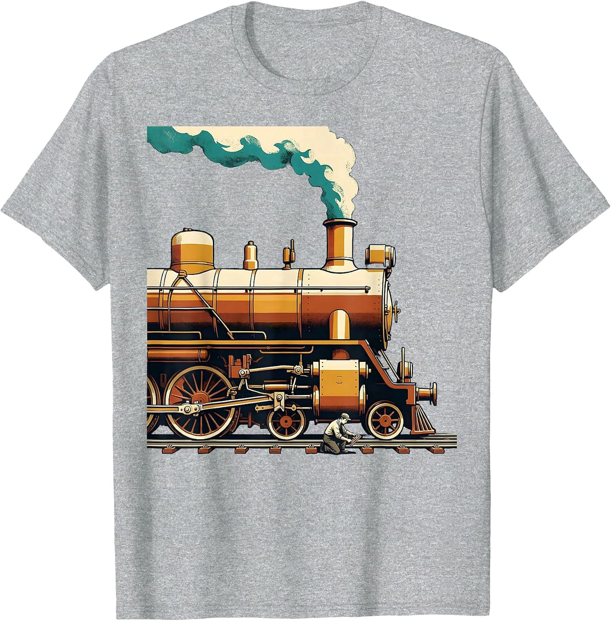 Men's Oversized Steam Locomotive Model Railroad Hobbyist Humor T-Shirt - Heather Grey