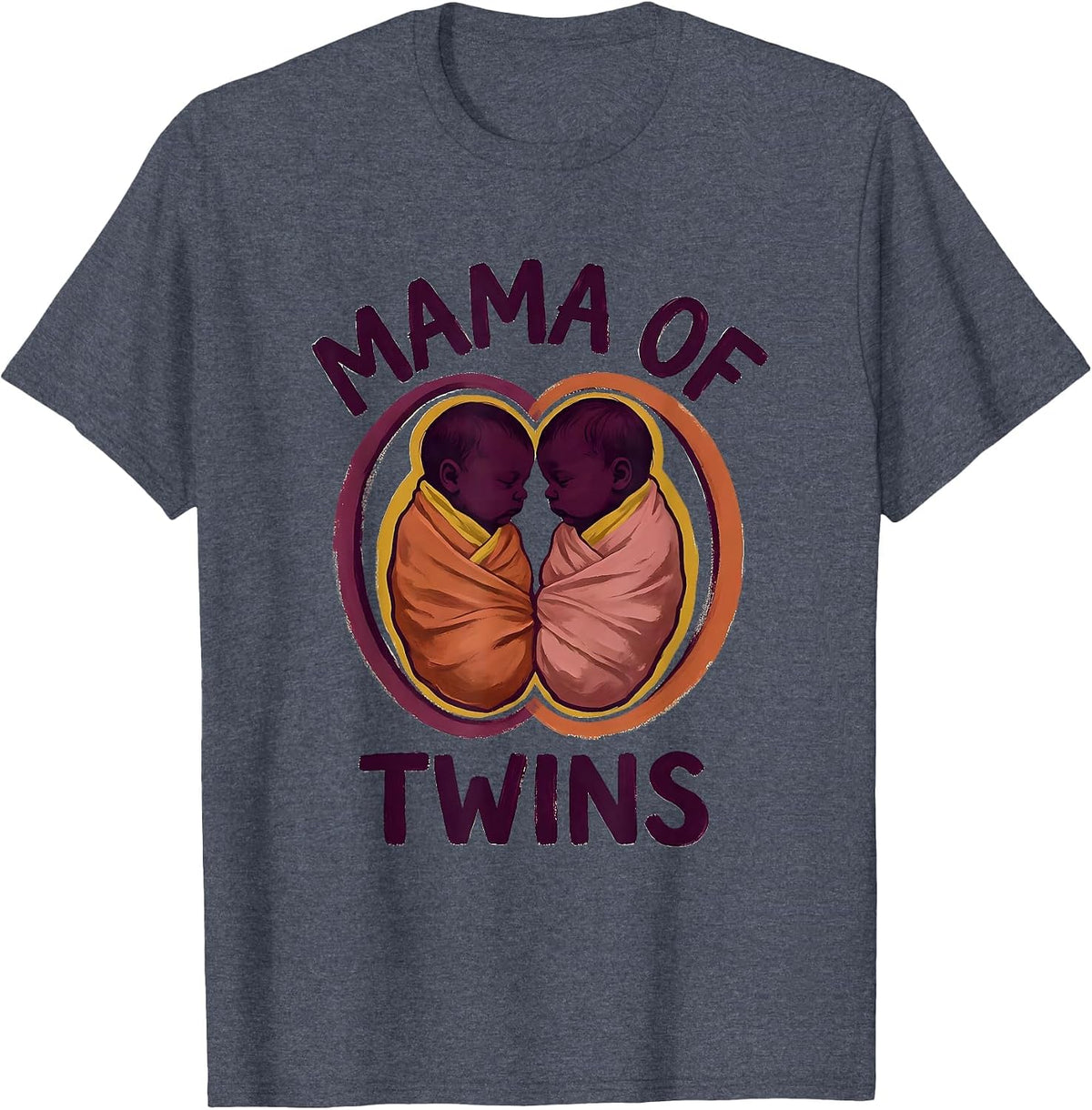 Mama of Twins Cute Sentimental Twin Pregnancy Announcement T-Shirt - Heather Blue