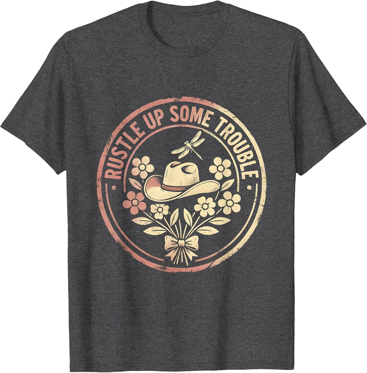 Rustle Up Some Trouble Cowgirl Design T-Shirt - Dark Heather Grey