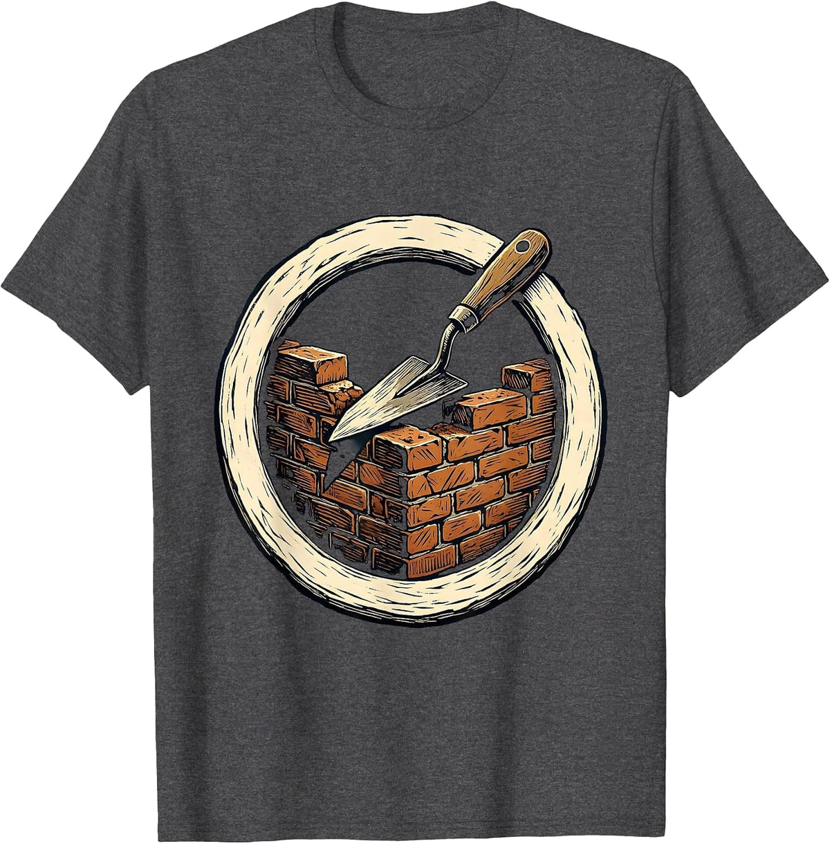 Blue Collar Bricklayer Half-Built Wall Trowel Graphic T-Shirt - Dark Heather Grey