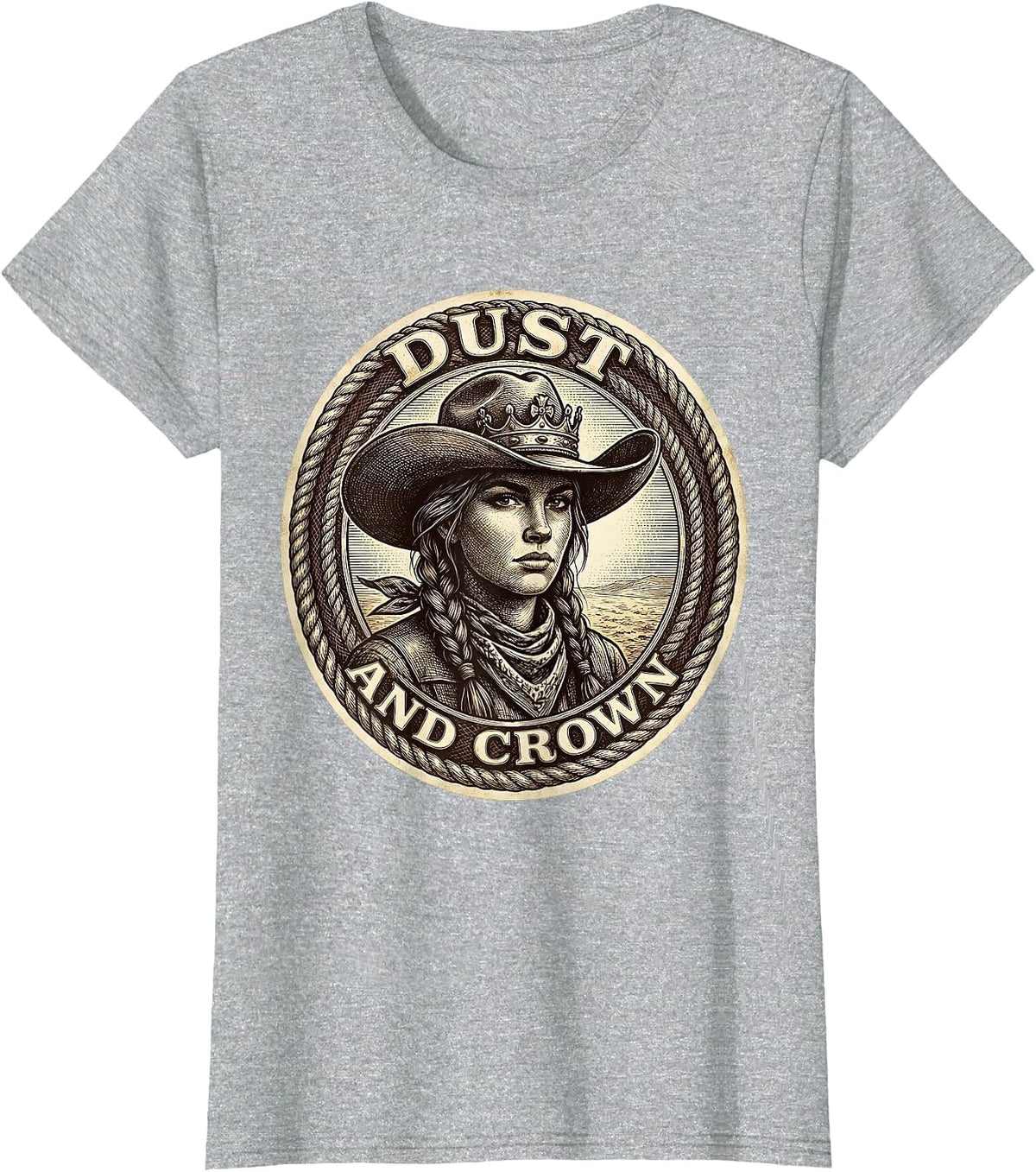 Dust and Crown Black Cowgirl Western Design T-Shirt - Heather Grey