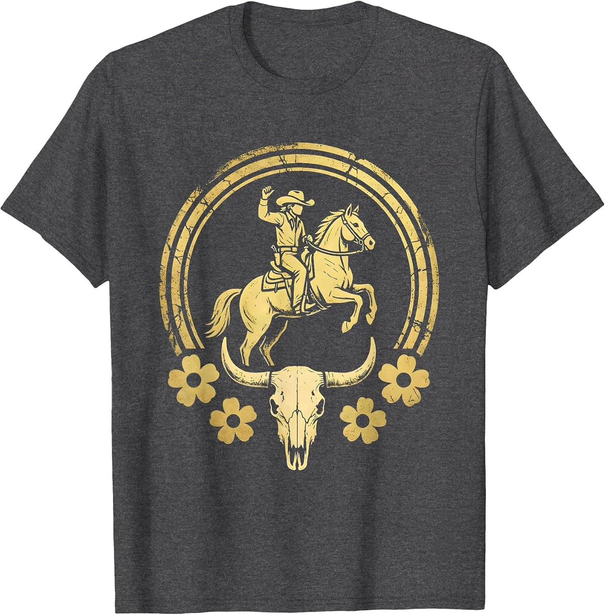 Men's Cowgirl Bucking Horse Western Rodeo Graphic T-Shirt - Dark Heather Grey