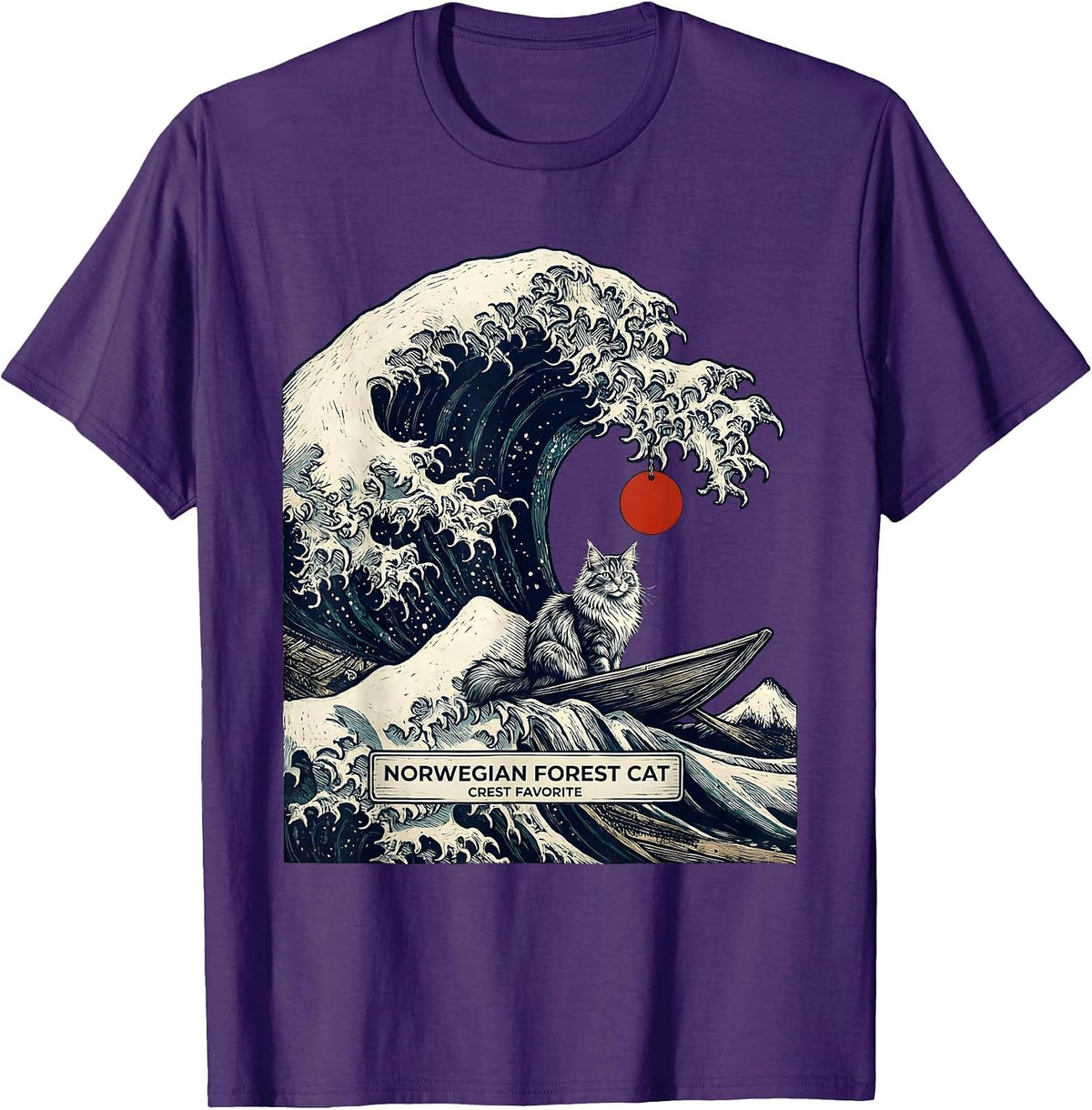 Men's Norwegian Forest Cat Crest Favorite Woodcut Engraving Funny T-Shirt - Purple