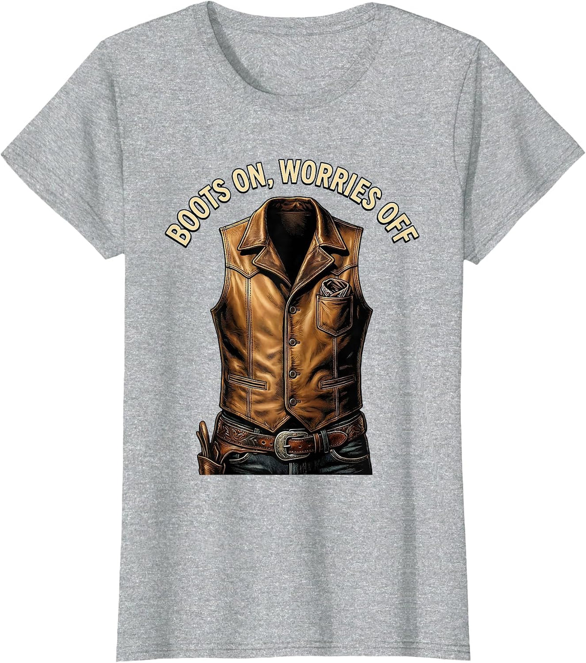Women's Boots On Worries Off Cowboy Graphic Design T-Shirt - Heather Grey