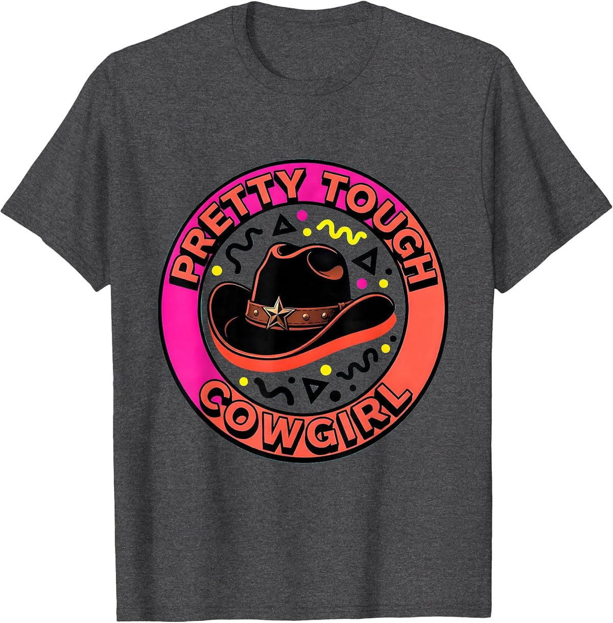 Pretty Tough Cowgirl Pink Western Design T-Shirt - Dark Heather Grey
