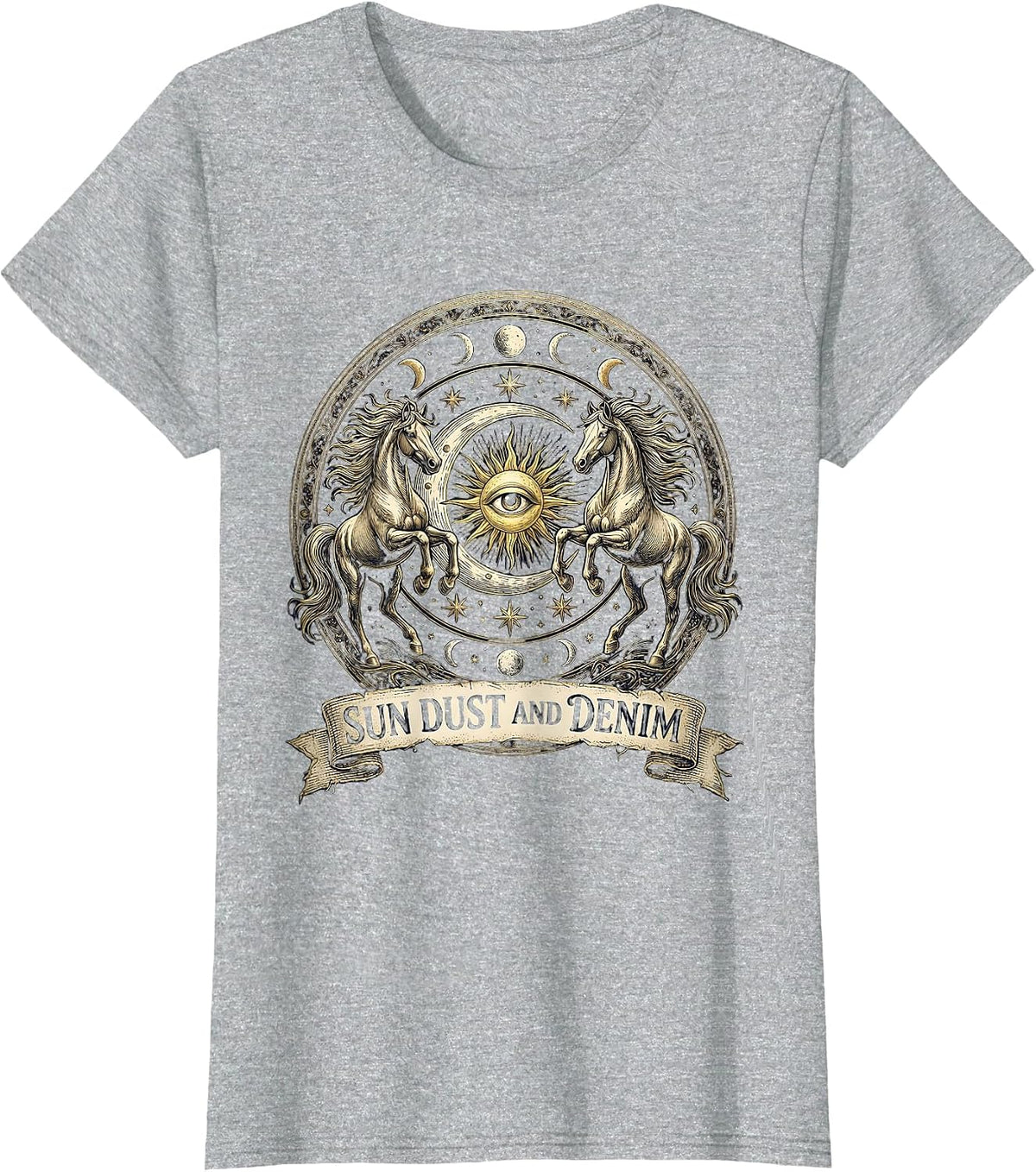 Women's Sun Dust and Denim Cowgirl Graphic Design T-Shirt - Heather Grey