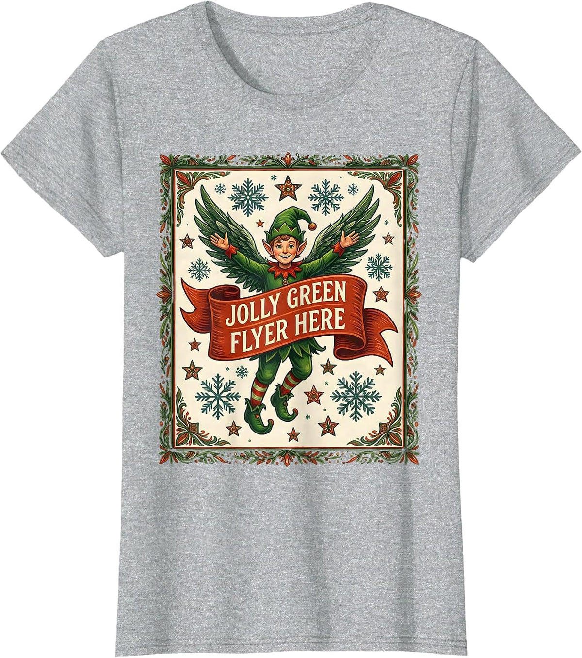 Jolly Green Flyer Christmas Aviation Design T-Shirt - Heather Grey