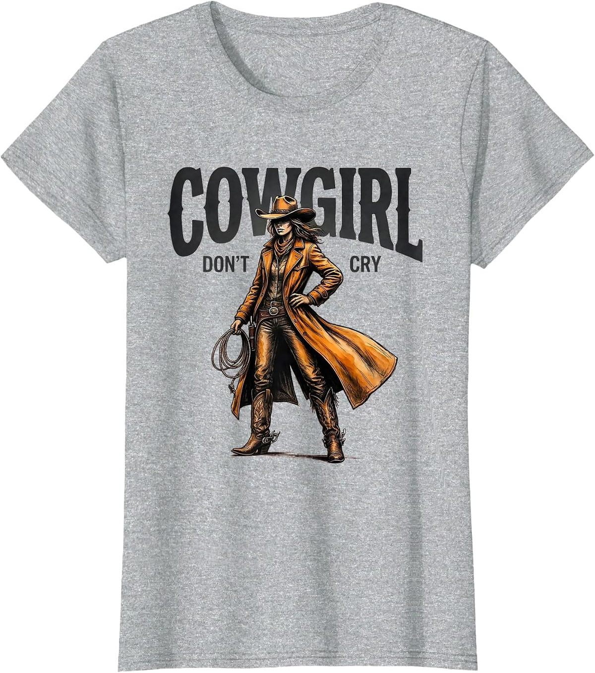 Cowgirl Dont Cry Western Spirit Design T-Shirt - Heather Grey