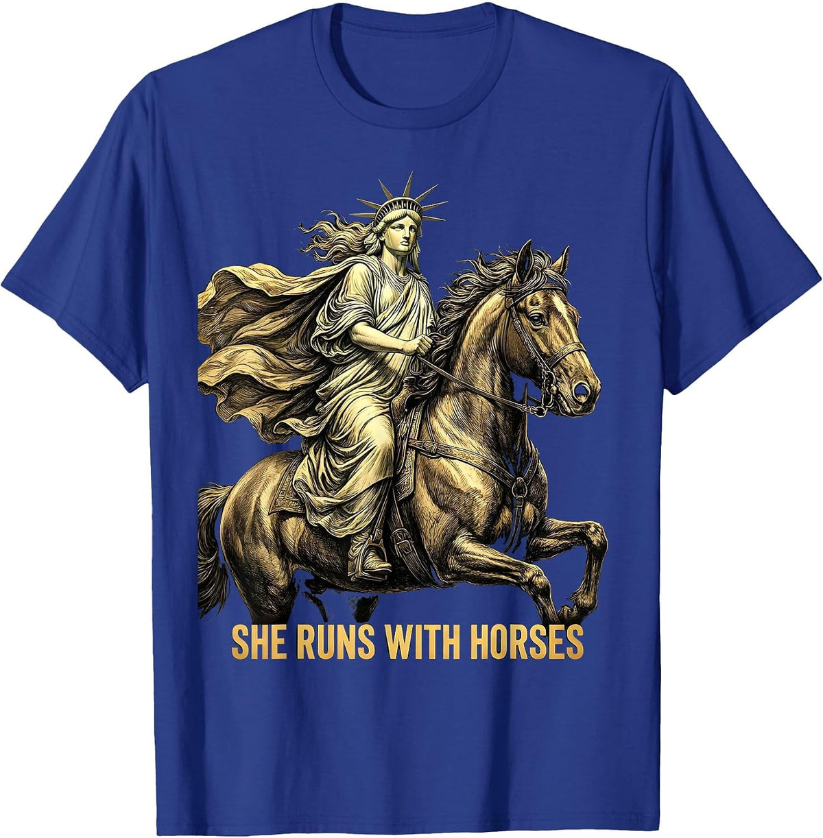 Men's She Runs With Horses Equestrian Design T-Shirt - Royal Blue