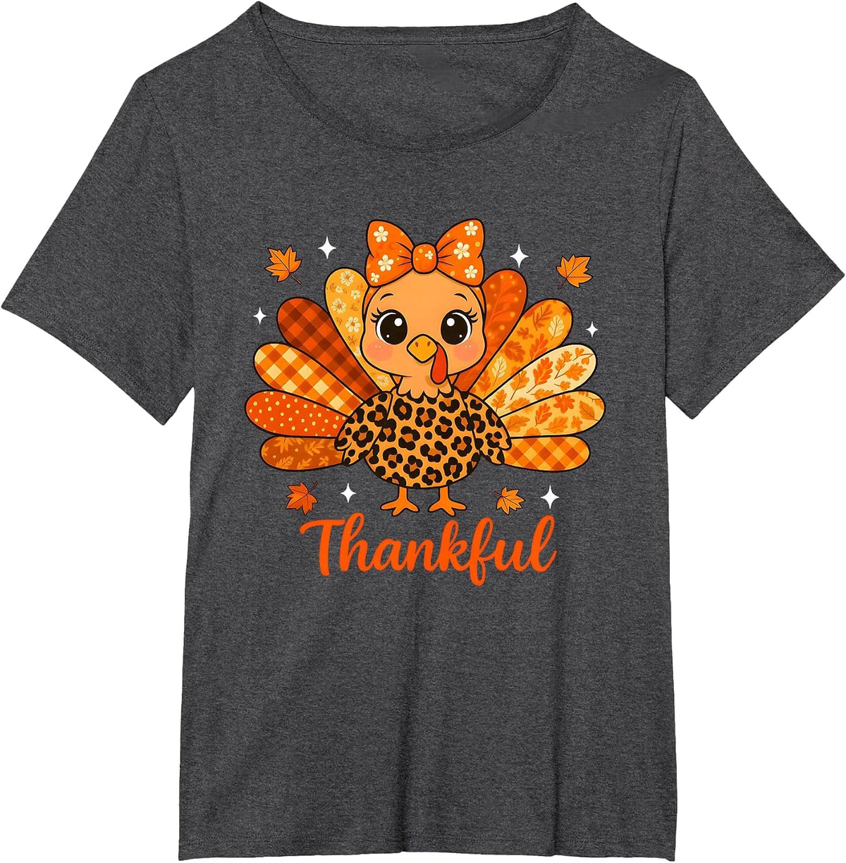 Turkey Leopard Thankful Coquette Bow Thanksgiving Fall Y'all T-Shirt - Dark Heather Grey
