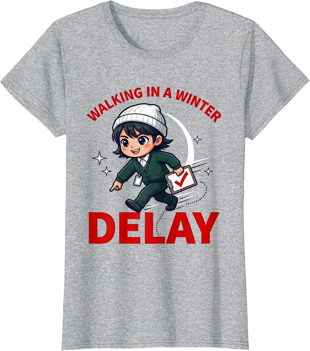 WALKING IN A WINTER DELAY Funny School Staff Christmas T-Shirt - Heather Grey