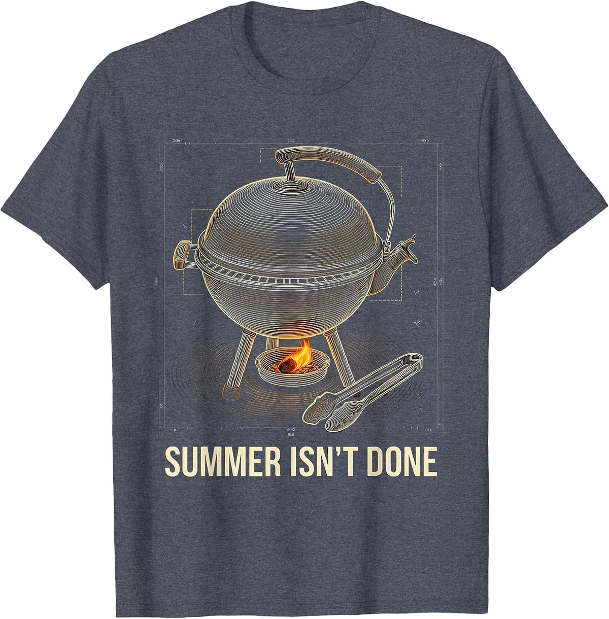 Summer Isn't Done Topographic Contour Grill Dad BBQ Humor T-Shirt - Heather Blue