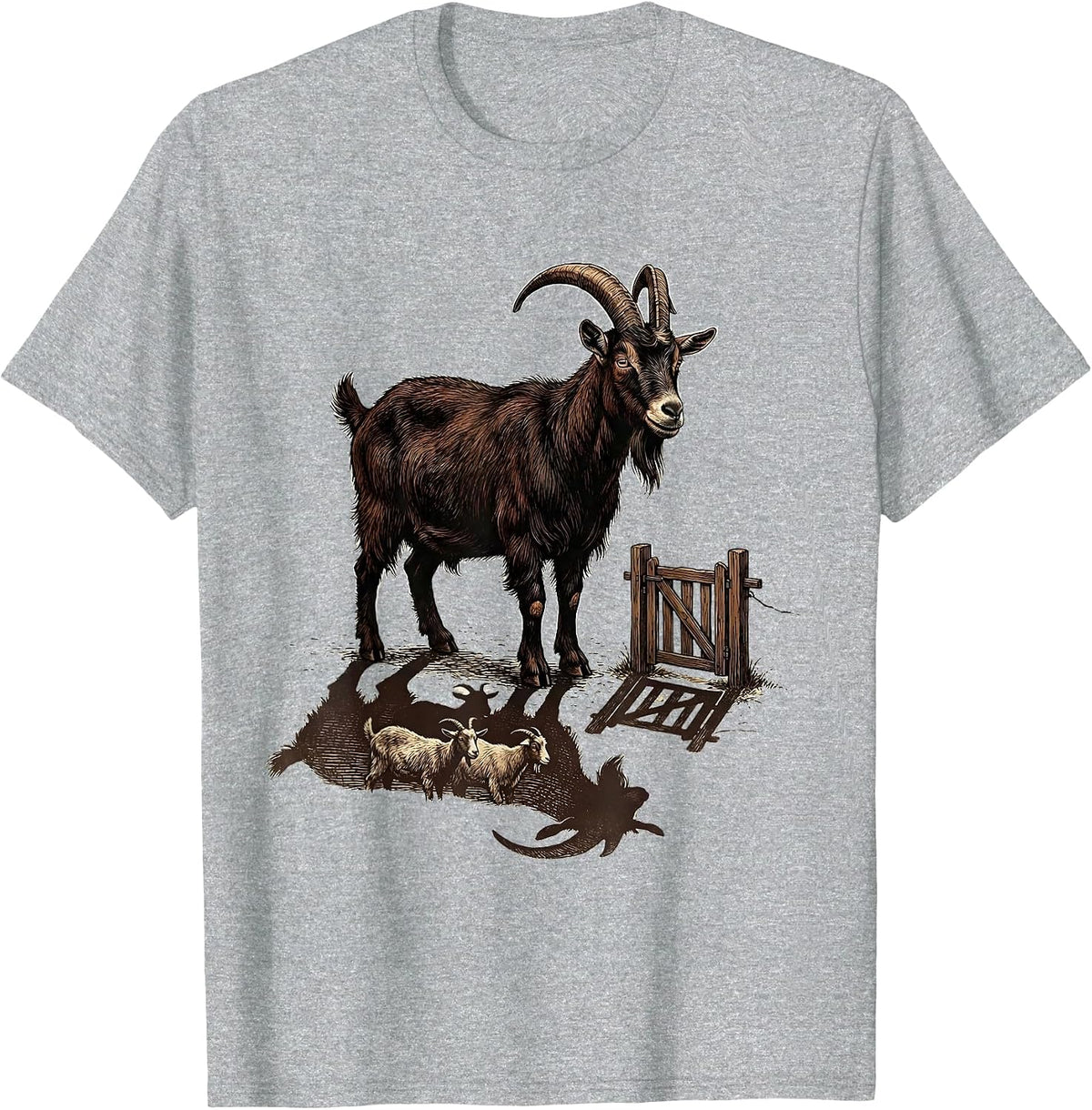 Men's Placid Horned Goat Vintage Farm Humor Goat Lover T-Shirt - Heather Grey