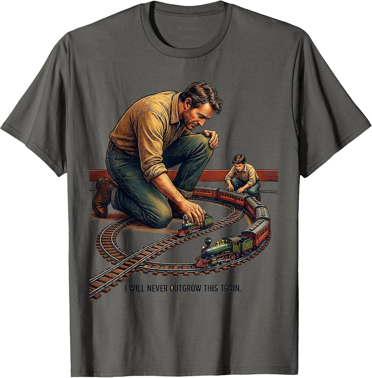 I Will Never Outgrow This Train Funny Train Enthusiast Model T-Shirt - Asphalt Grey