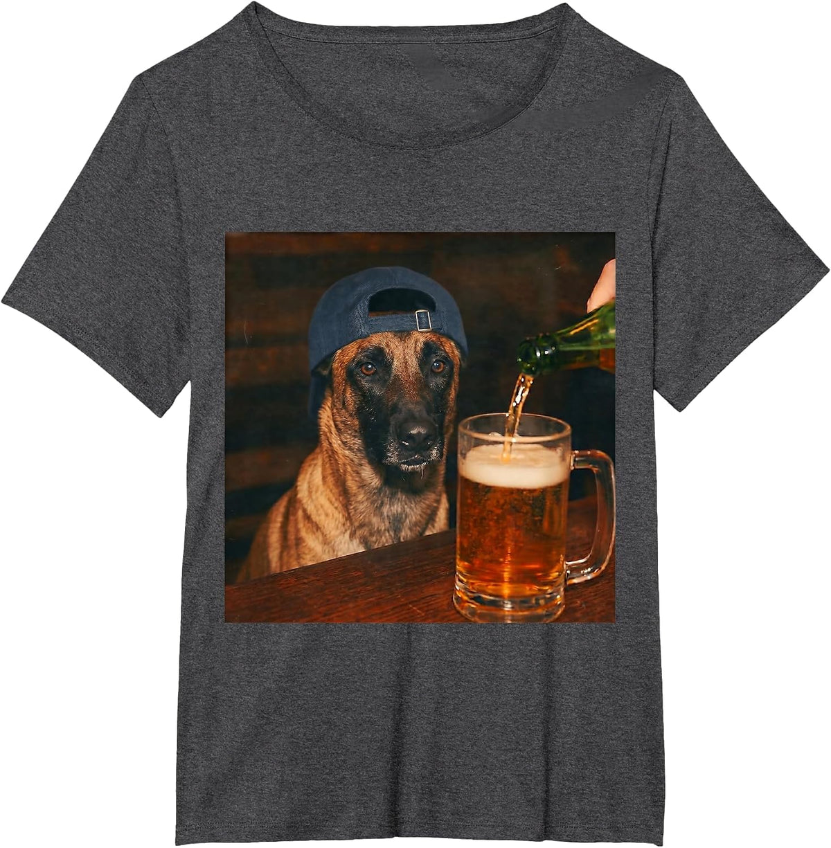 Belgian Malinois Drinking Beer Funny Fathers Day Dog Meme T-Shirt - Dark Heather Grey
