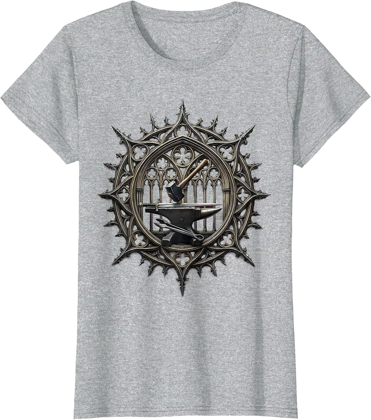Women's Renaissance Blacksmith Forging Glowing Sword Anvil T-Shirt - Heather Grey