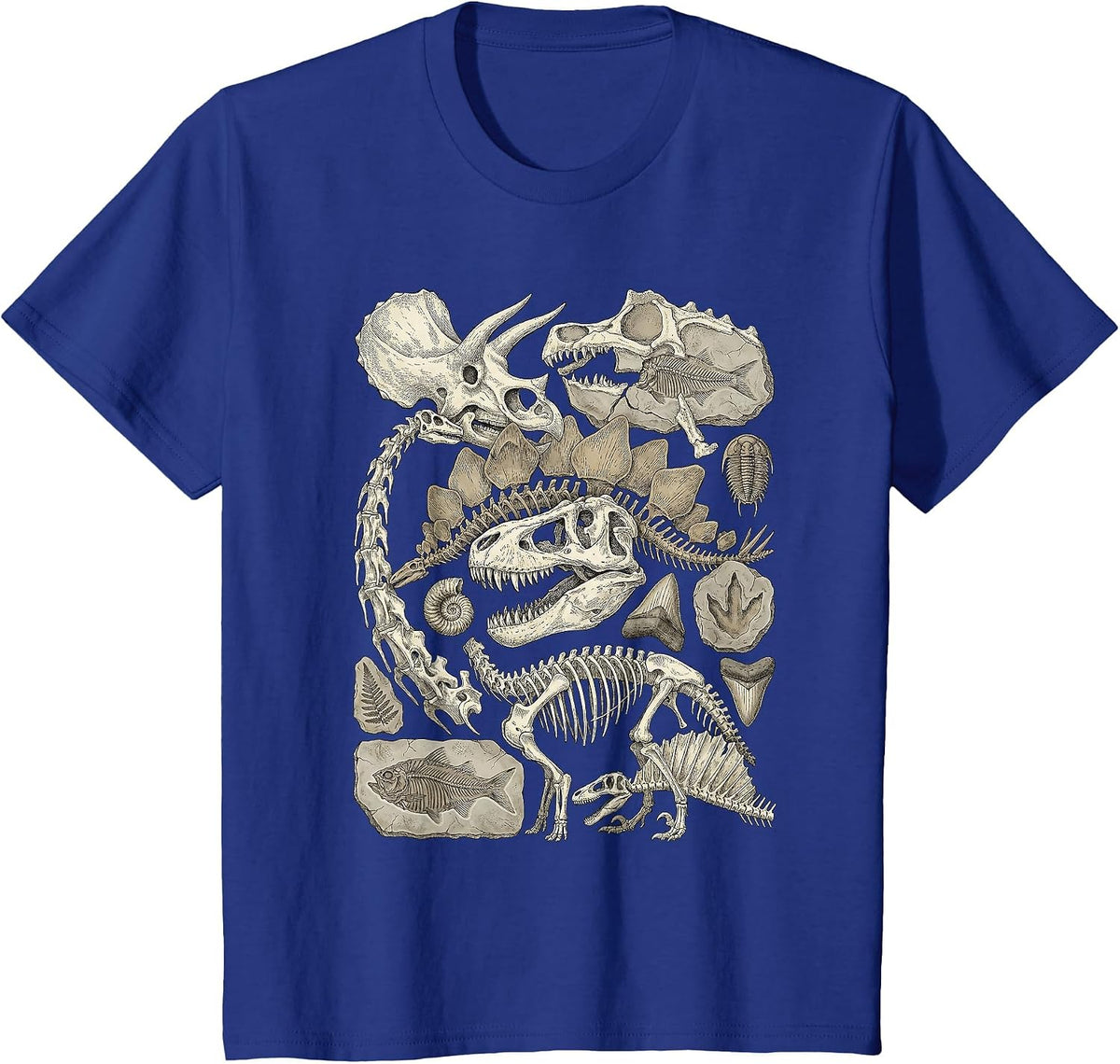 Vintage Dinosaur Skeleton Fragments Paleontology Art T-Shirt - Royal Blue