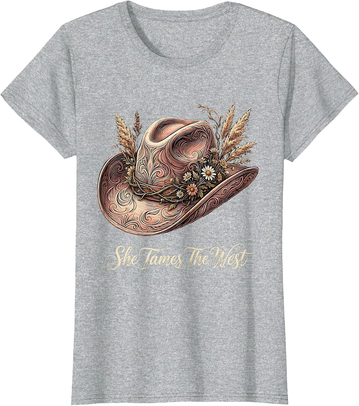 She Tames The West Western Women Design T-Shirt - Heather Grey