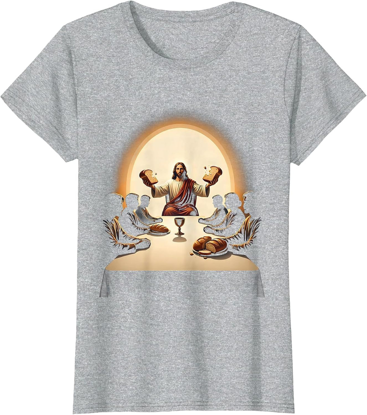 Jesus Breaking Bread at the Last Supper Table T-Shirt - Heather Grey