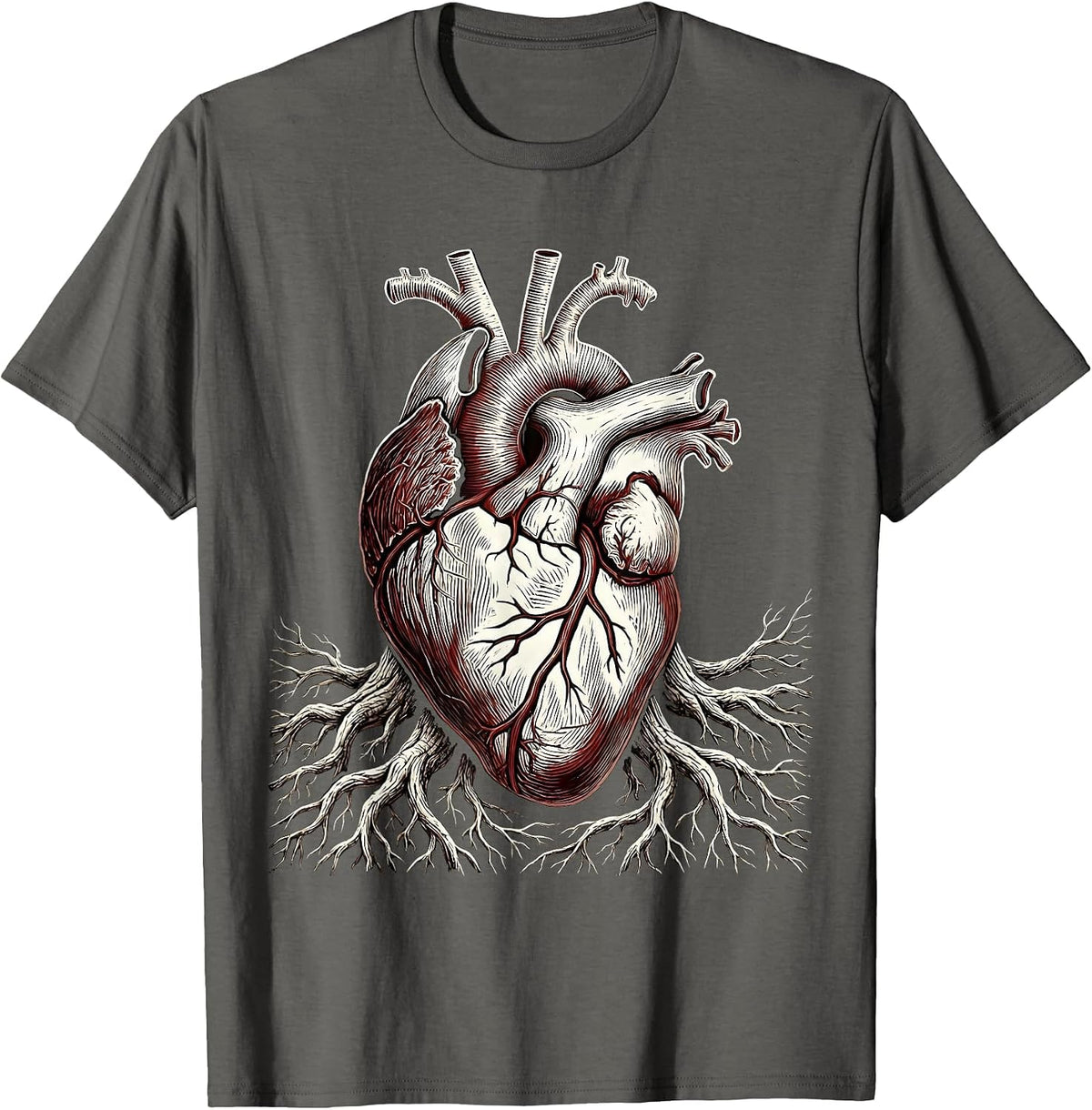 Anatomical Heart Root Veins Science Teacher Design T-Shirt - Asphalt Grey