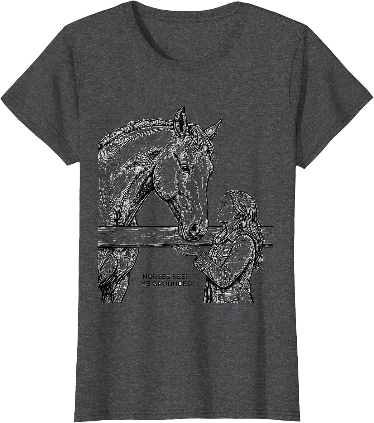 Women's Horses Keep Me Grounded Funny Horse Lover Girl Humor T-Shirt - Dark Heather Grey