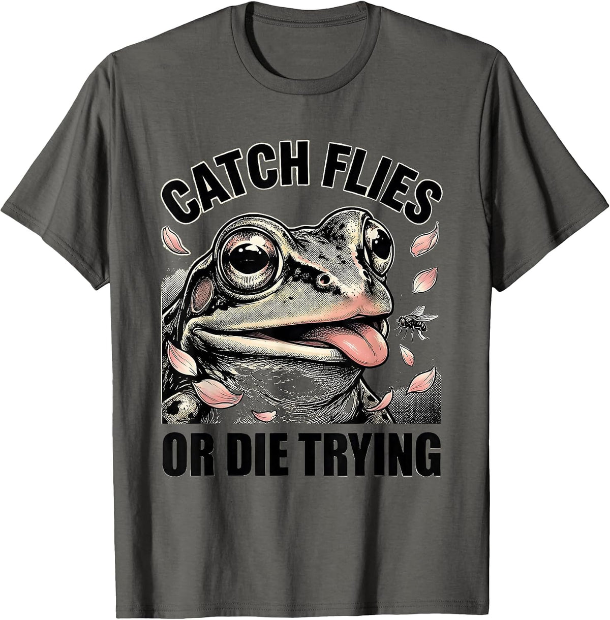 Catch Flies or Die Trying Funny Frog Design T-Shirt - Asphalt Grey