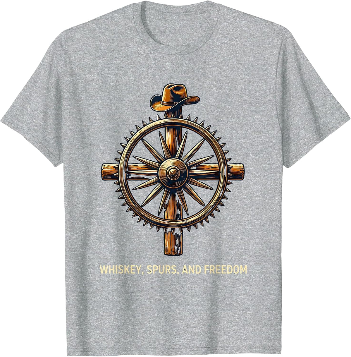 Men's Whiskey Spurs and Freedom Western Design T-Shirt - Heather Grey
