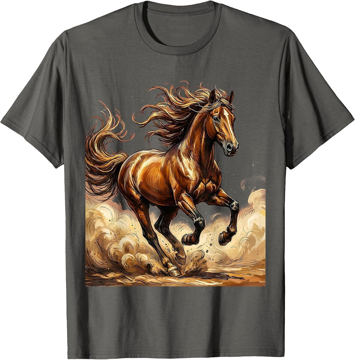 Running Horse Flowing Mane Rodeo Graphic Tee T-Shirt - Asphalt Grey