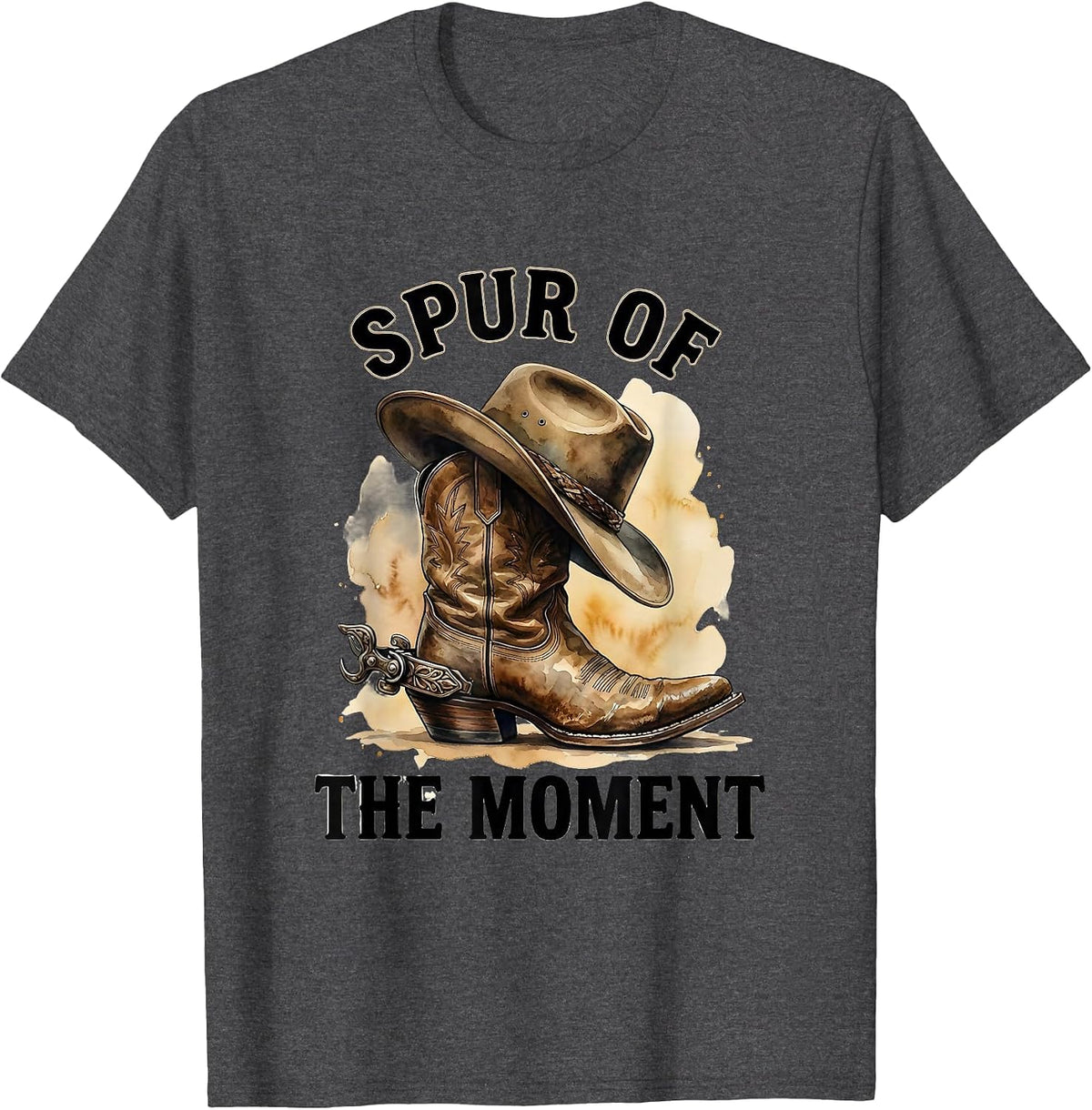 Spur of the Moment Cowboy Western Design T-Shirt - Dark Heather Grey