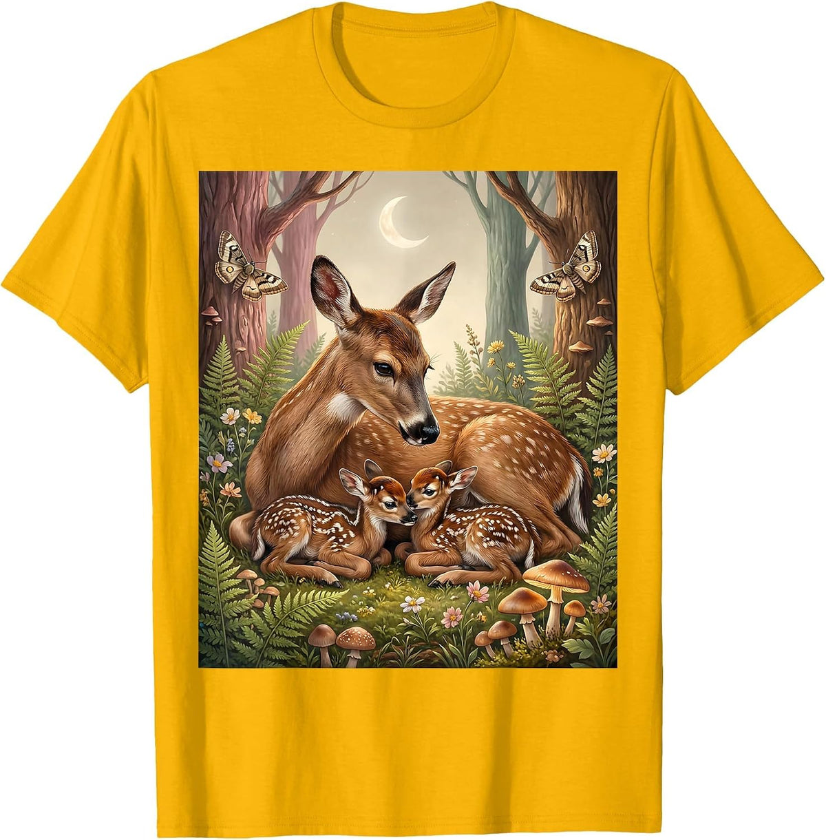 Twin Nursing Mom Breastfeeding Illustration T-Shirt - Golden Yellow