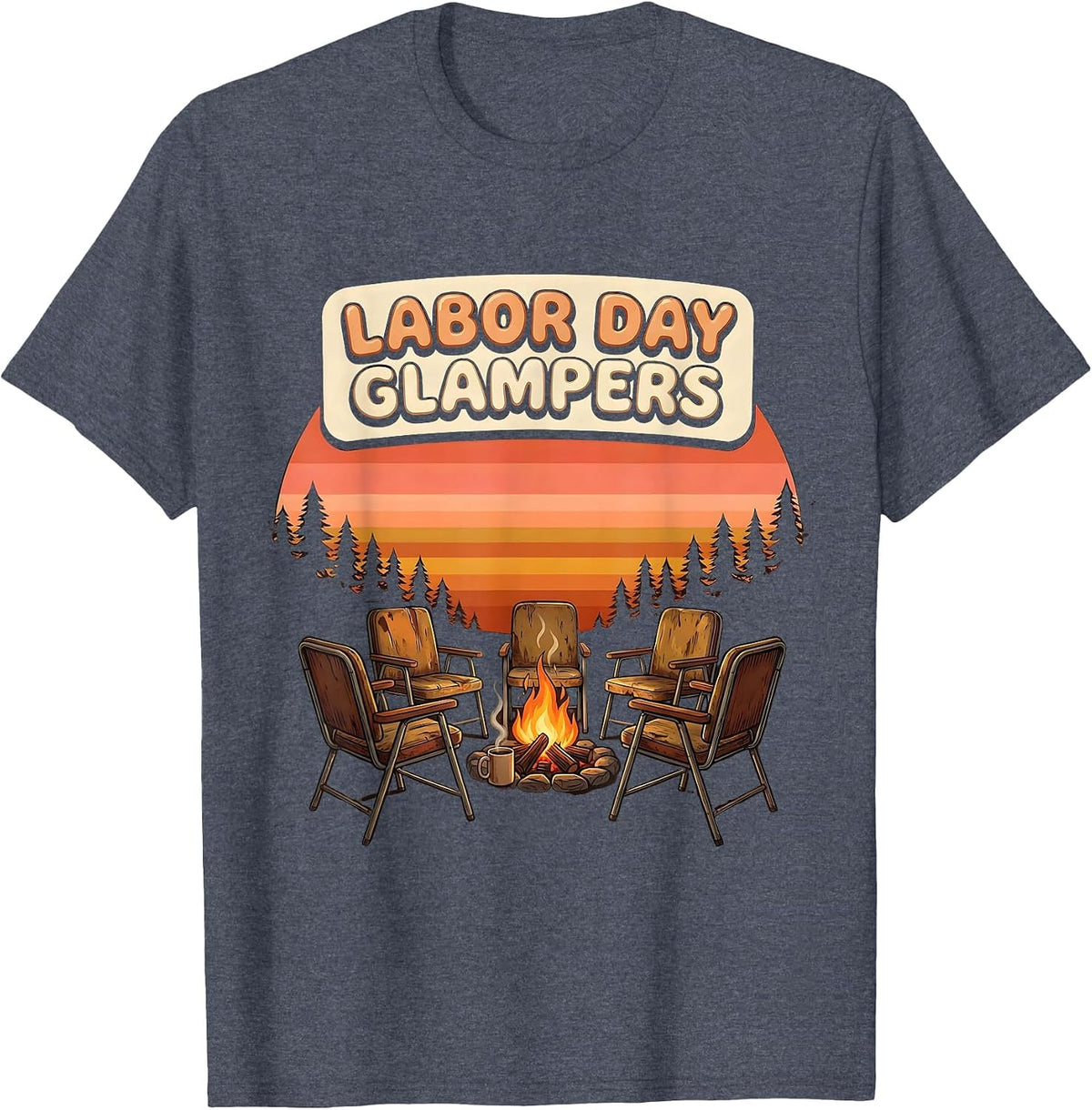 Labor Day Glampers Retro 70s Family Camping Crew Matching T-Shirt - Heather Blue