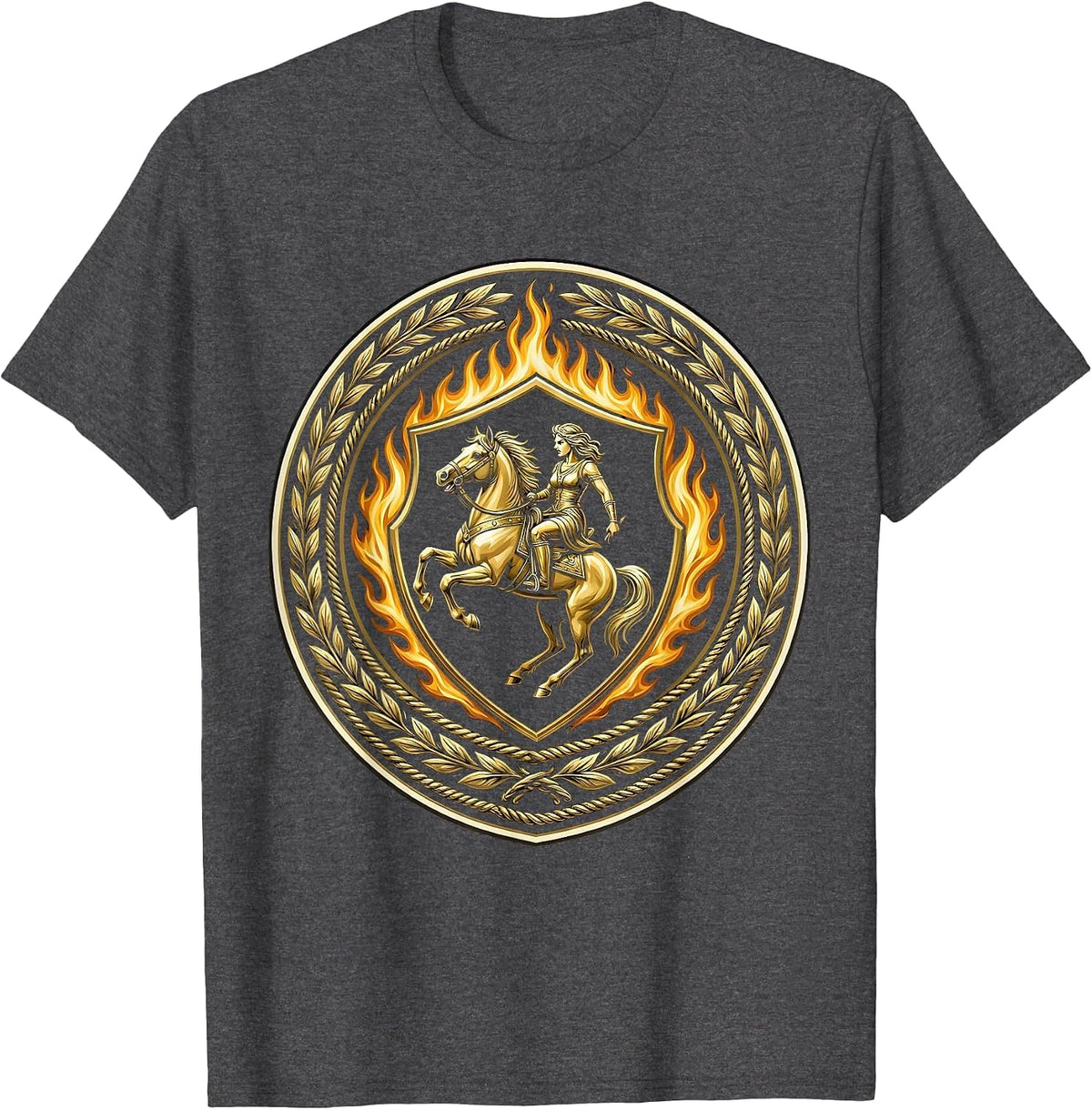 Wild Flames Equestrian Rider Graphic T-Shirt - Dark Heather Grey