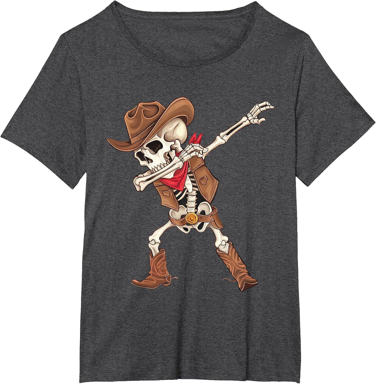 Dabbing Skeleton Cowboy Halloween Costume Boys Mens Kids T-Shirt - Dark Heather Grey