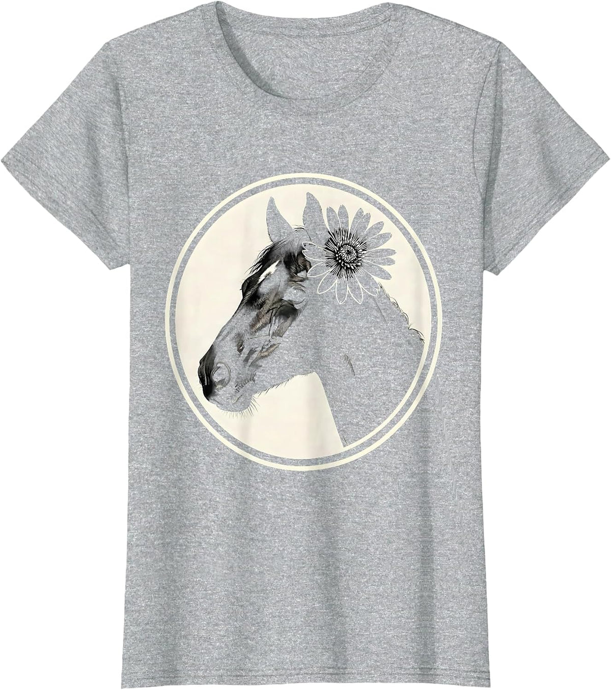 Horse Muzzle Wildflower Floral Nature Illustration T-Shirt - Heather Grey