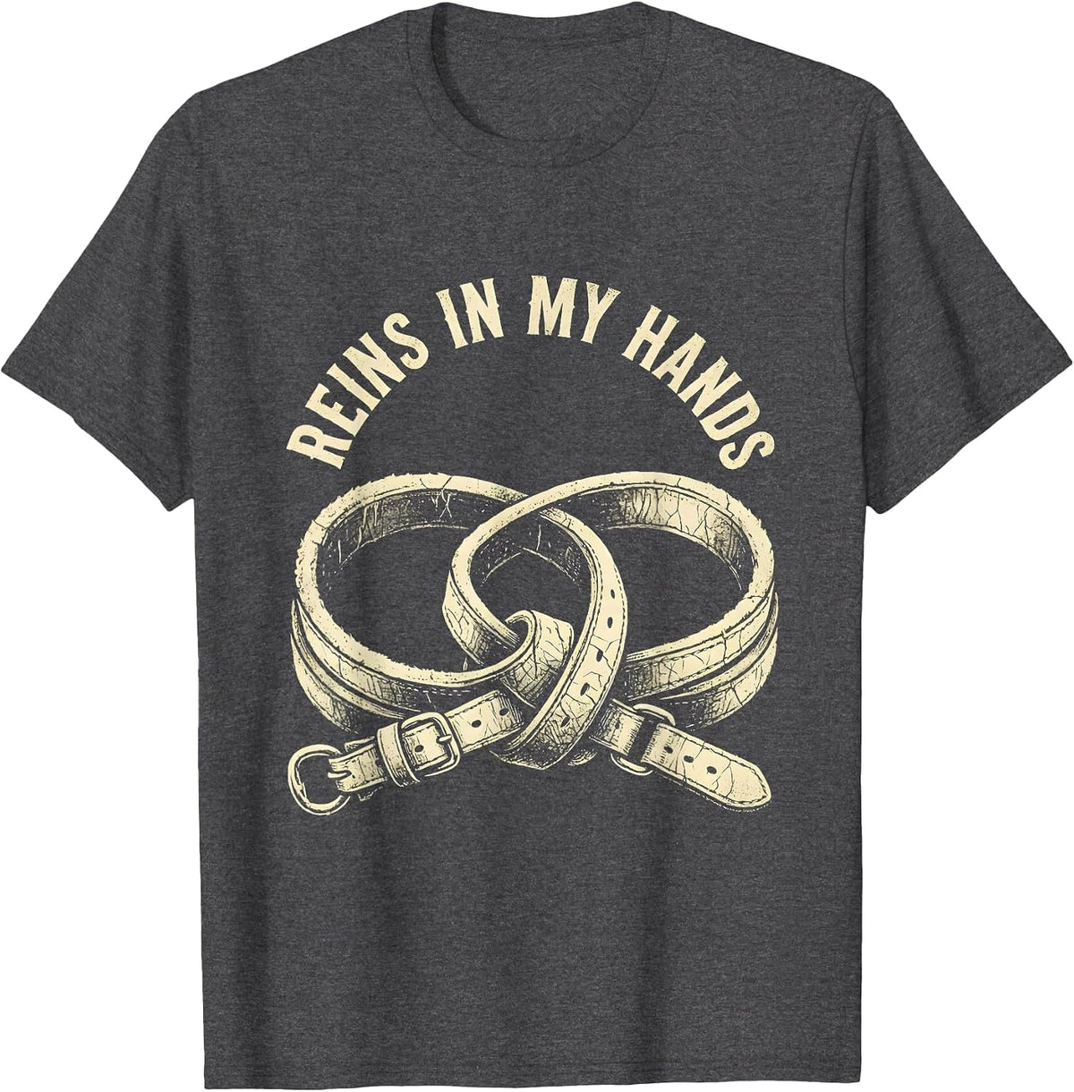 Men's Reins In My Hands Western Cowboy Design T-Shirt - Dark Heather Grey