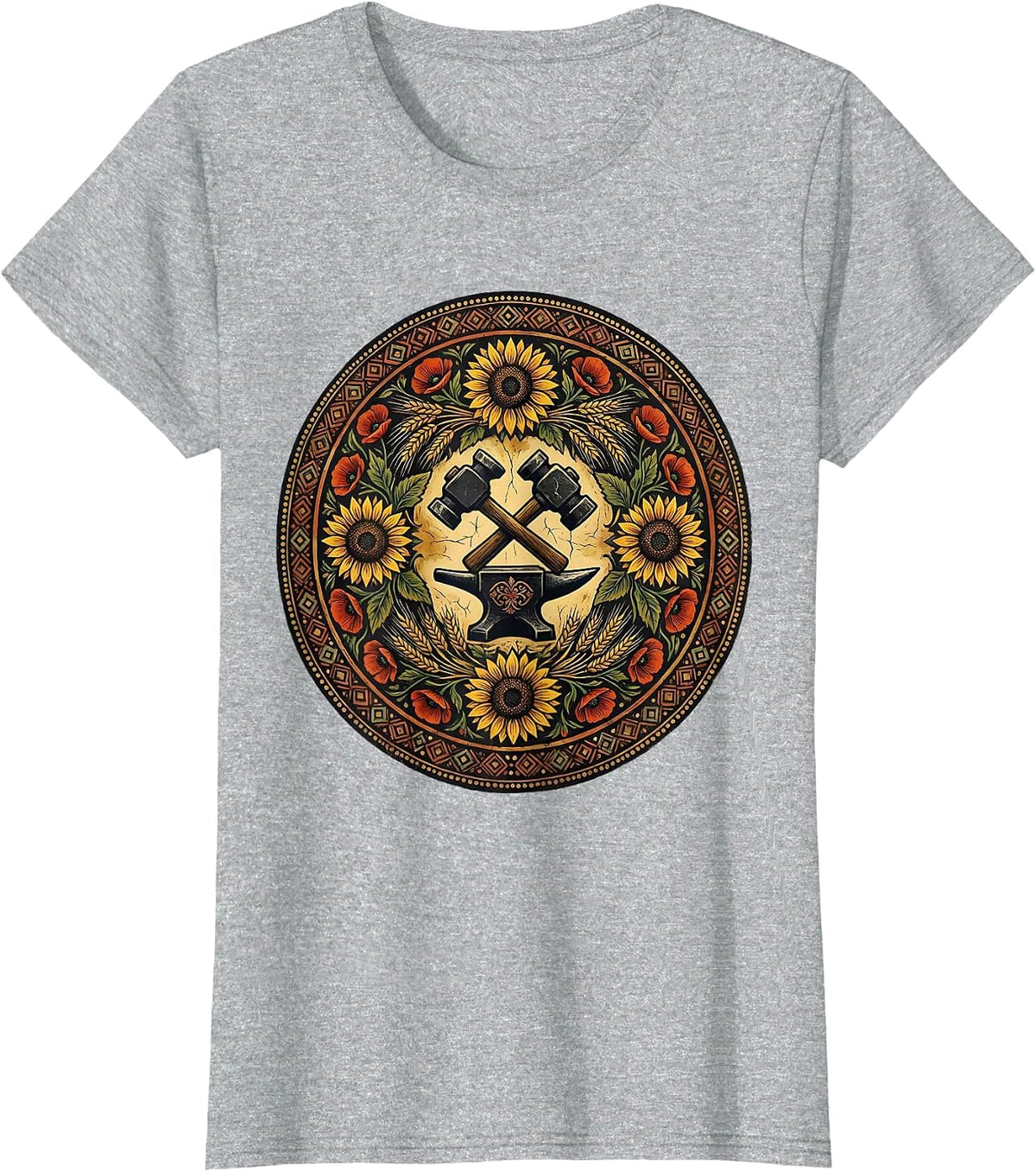 Ukrainian Blacksmith Forge Fire Illustration T-Shirt - Heather Grey