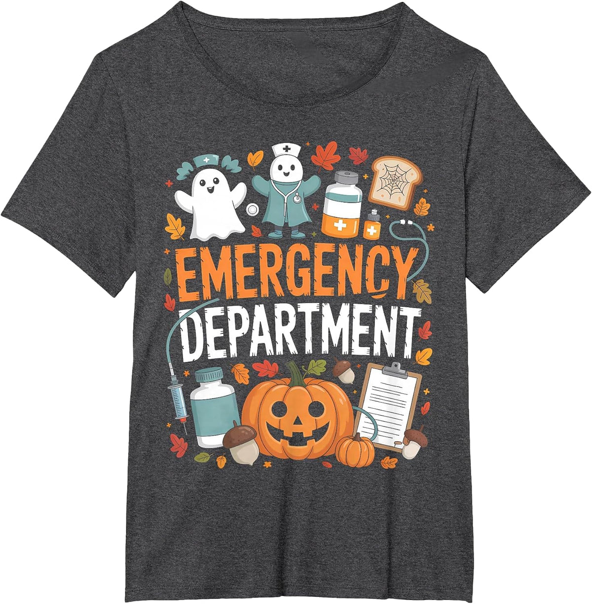 Emergency Department Funny ER Nurse Halloween Spooky Season T-Shirt - Dark Heather Grey