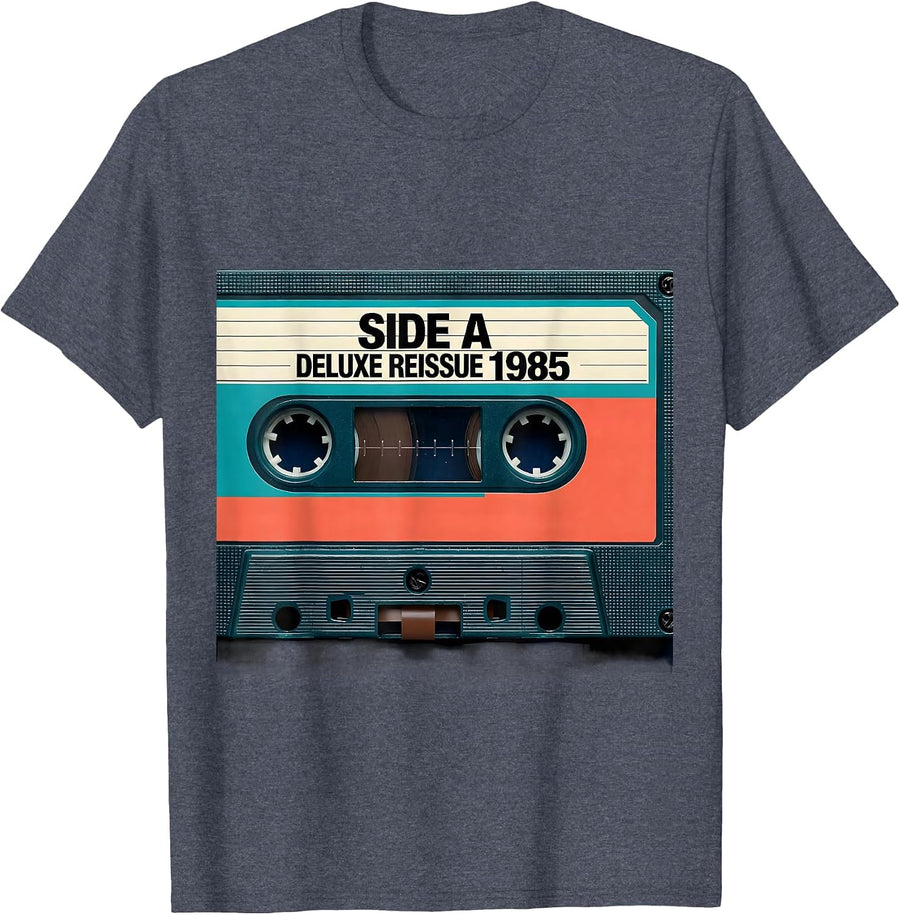 Side A, Deluxe Reissue, 1985 Vintage Retro 80s Cassette Tape T-Shirt - Heather Blue
