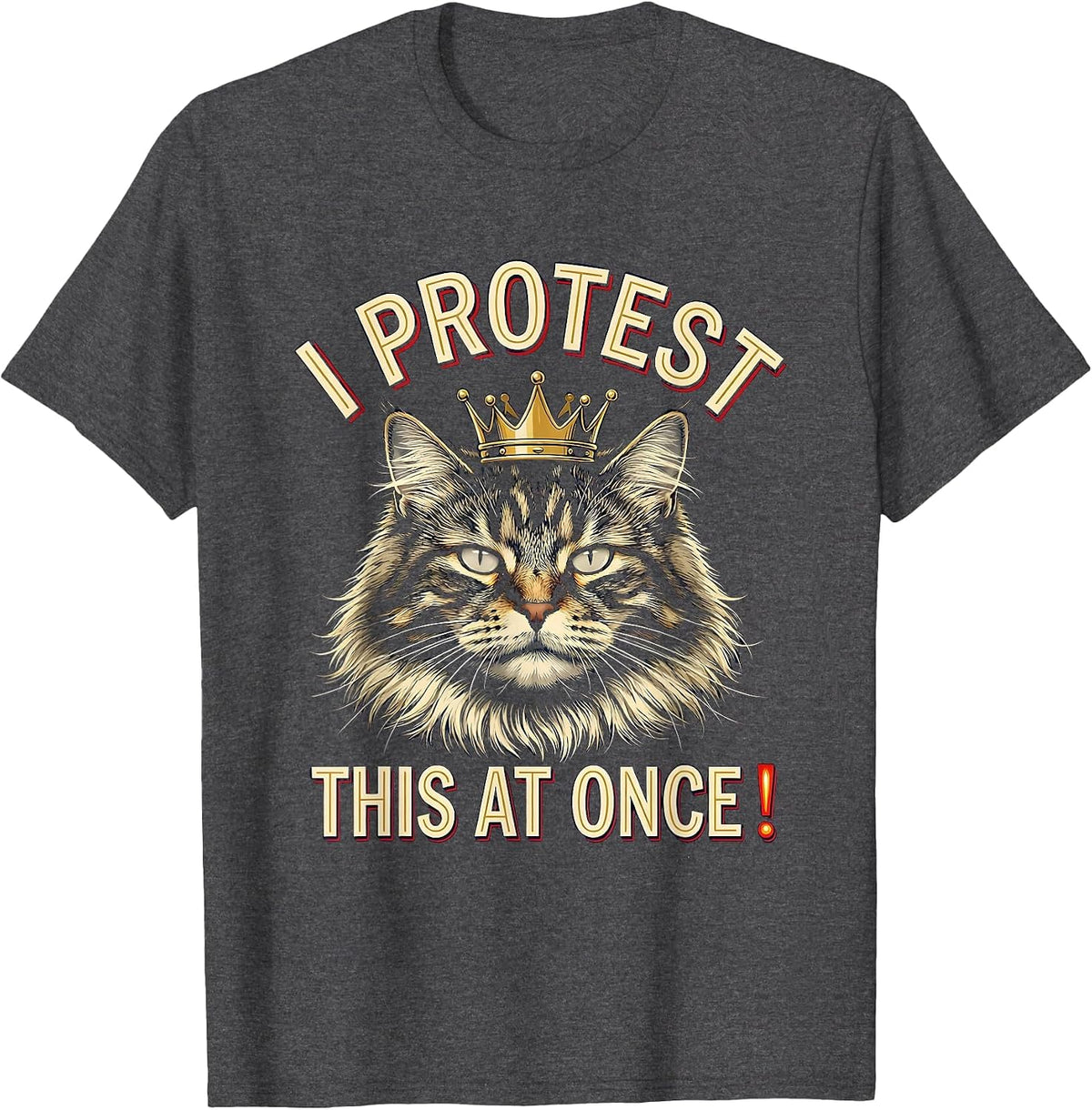 Men's I Protest This At Once! Funny Crowned Cat Meme Humor T-Shirt - Dark Heather Grey