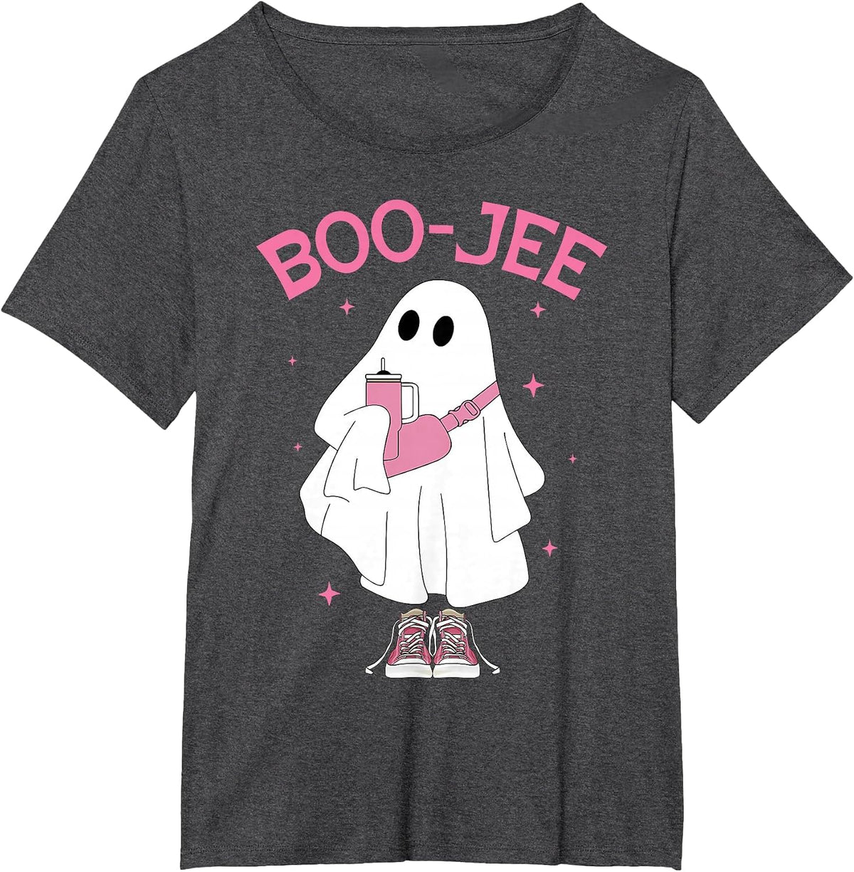 Boo-JEE Spooky Season Ghost Pink Halloween Pumpkin Boujee T-Shirt - Dark Heather Grey